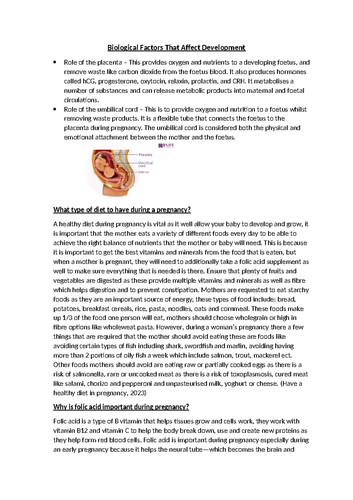 Biological Factors Influencing Development During Pregnancy - Studocu