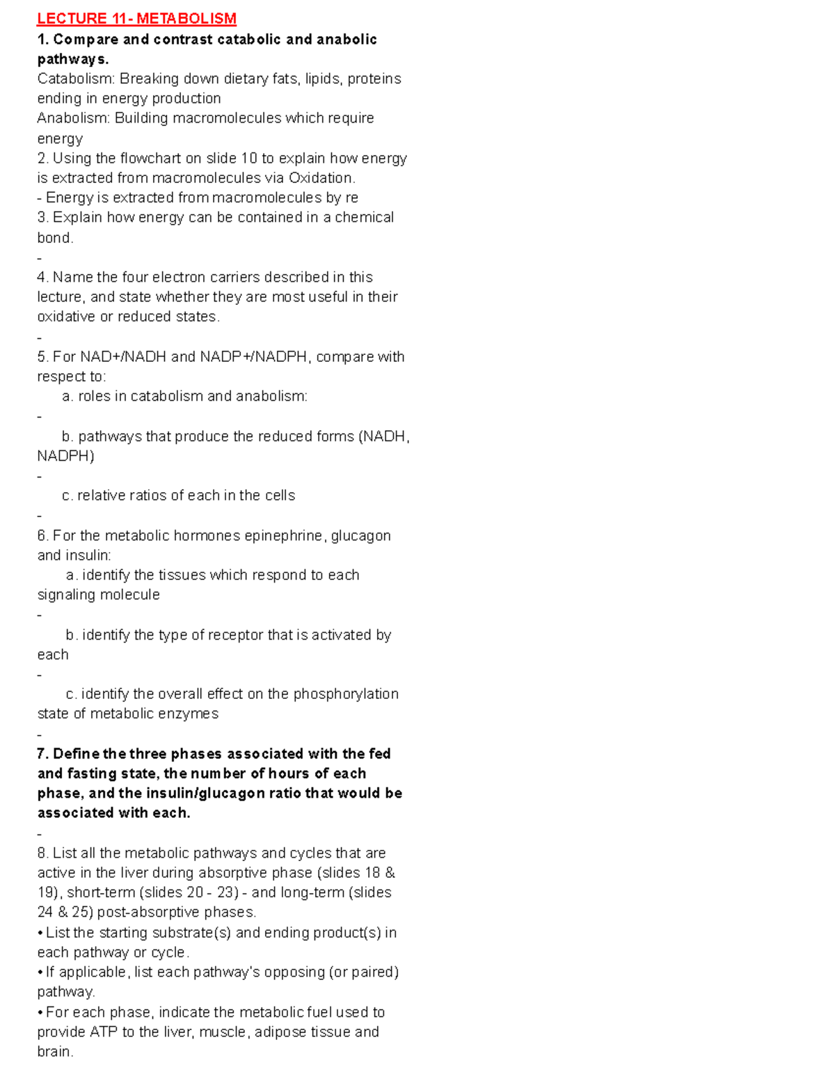 Biochem 2: Metabolism Lecture Notes on Pathways and Regulation - Studocu