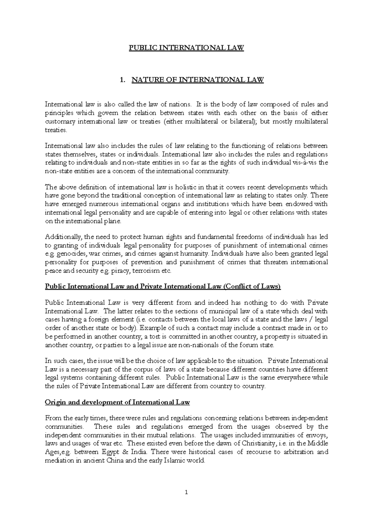 UON PIL Lecture Notes - Introduction to International Law (2013) - Studocu