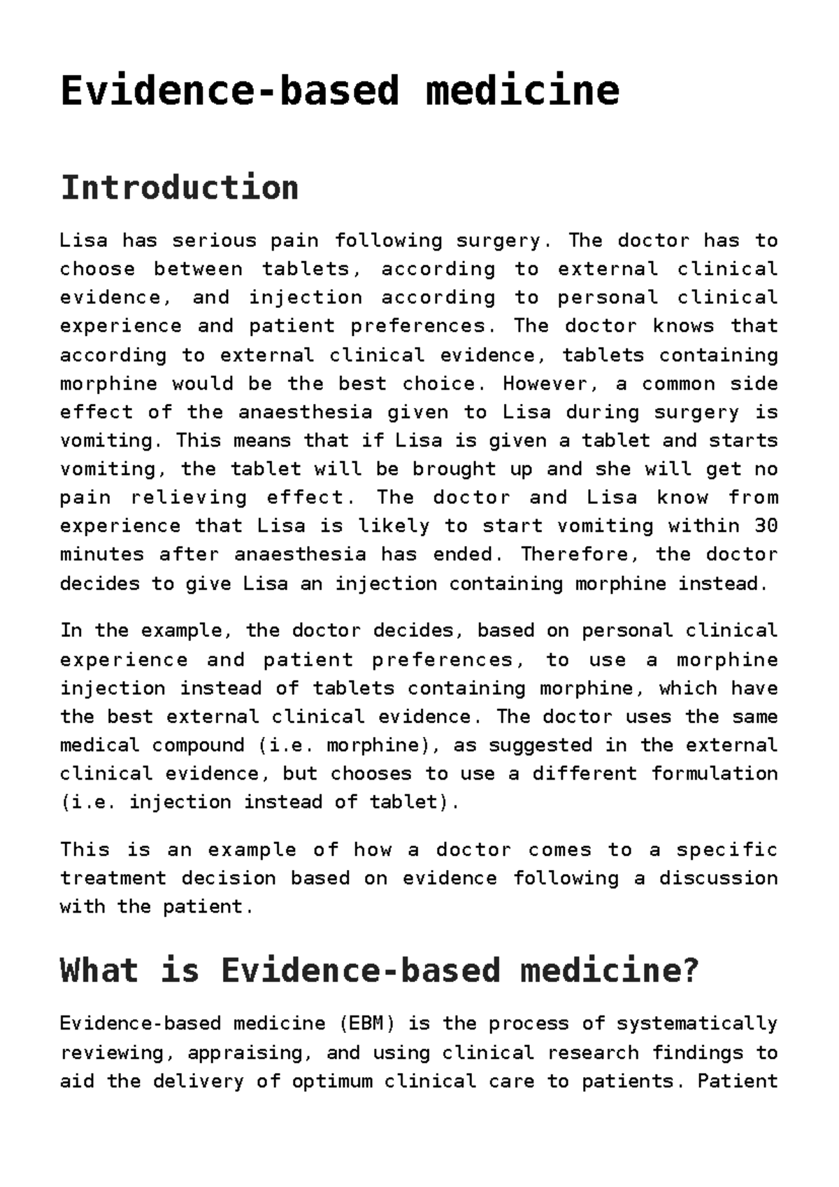 Evidence-Based Medicine: Understanding Clinical Decision-Making - Studocu