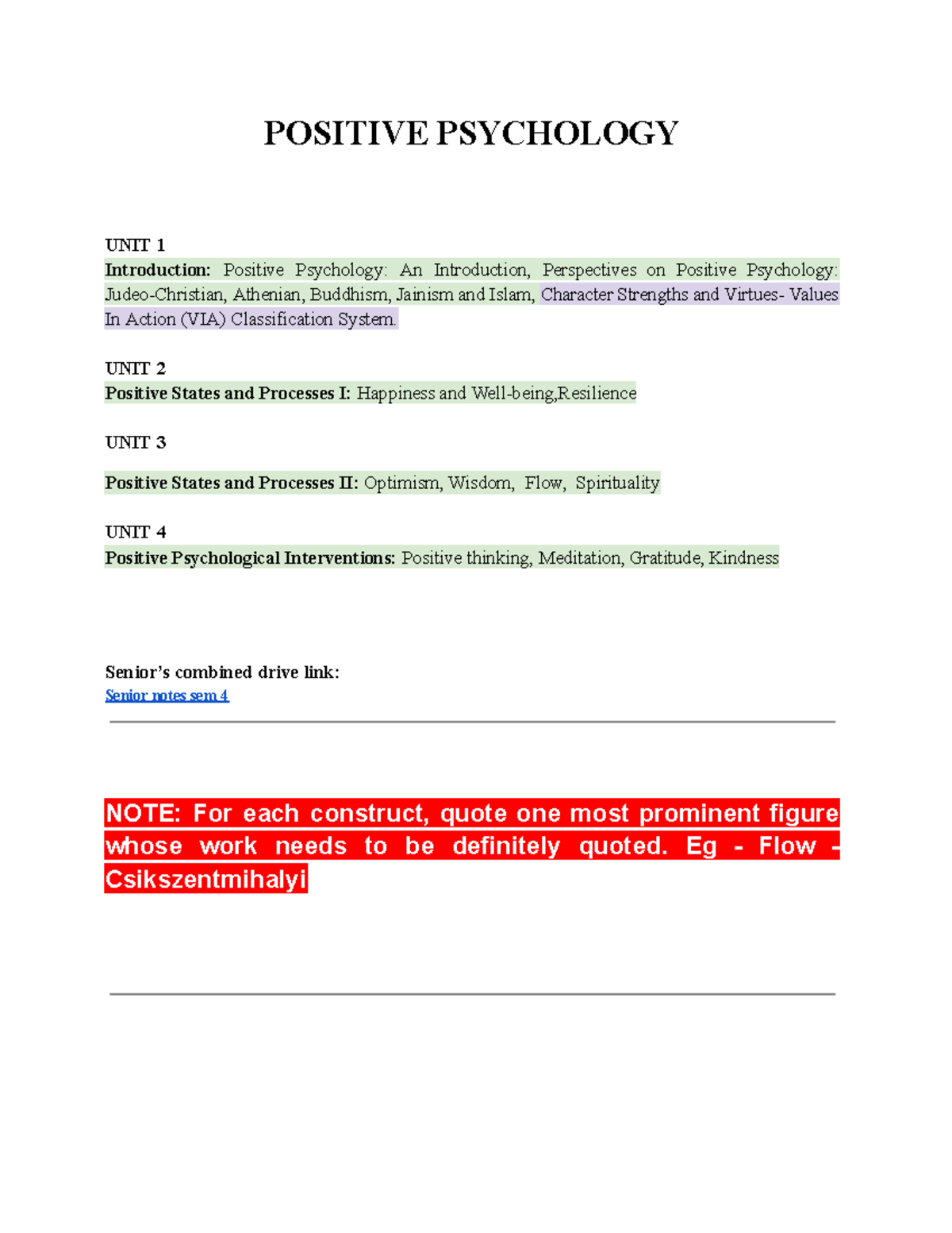 PP Senior Notes: Positive Psychology Overview and Perspectives - Studocu
