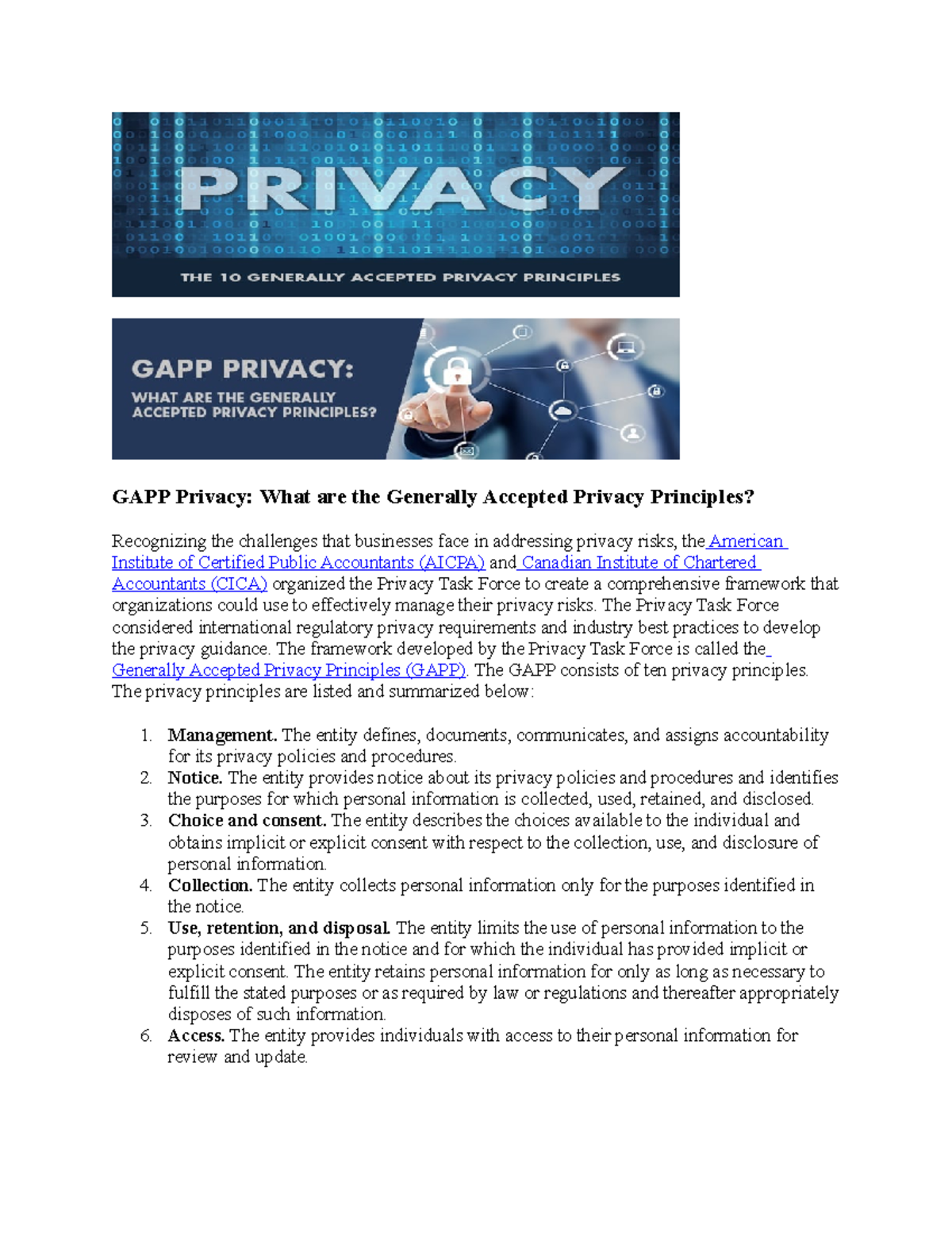 GAAP Framework: Understanding 10 Accepted Privacy Principles - Studocu
