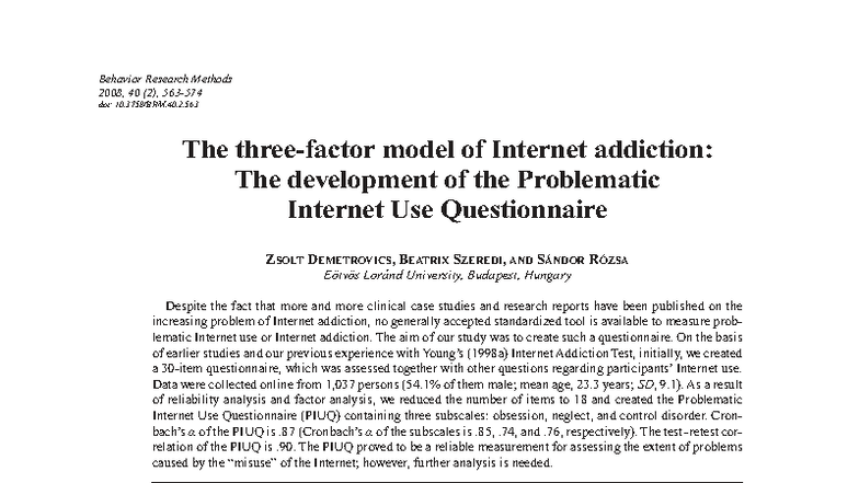 Problematic Internet Use Questionnaire: A Three-Factor Model Analysis ...