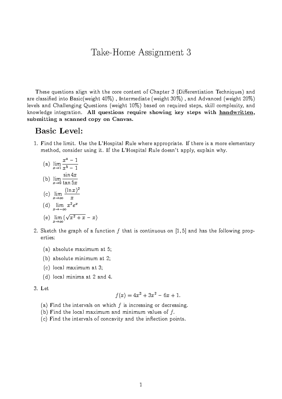 Assignment 3: Differentiation Techniques - Chapter 3 Questions - Studocu