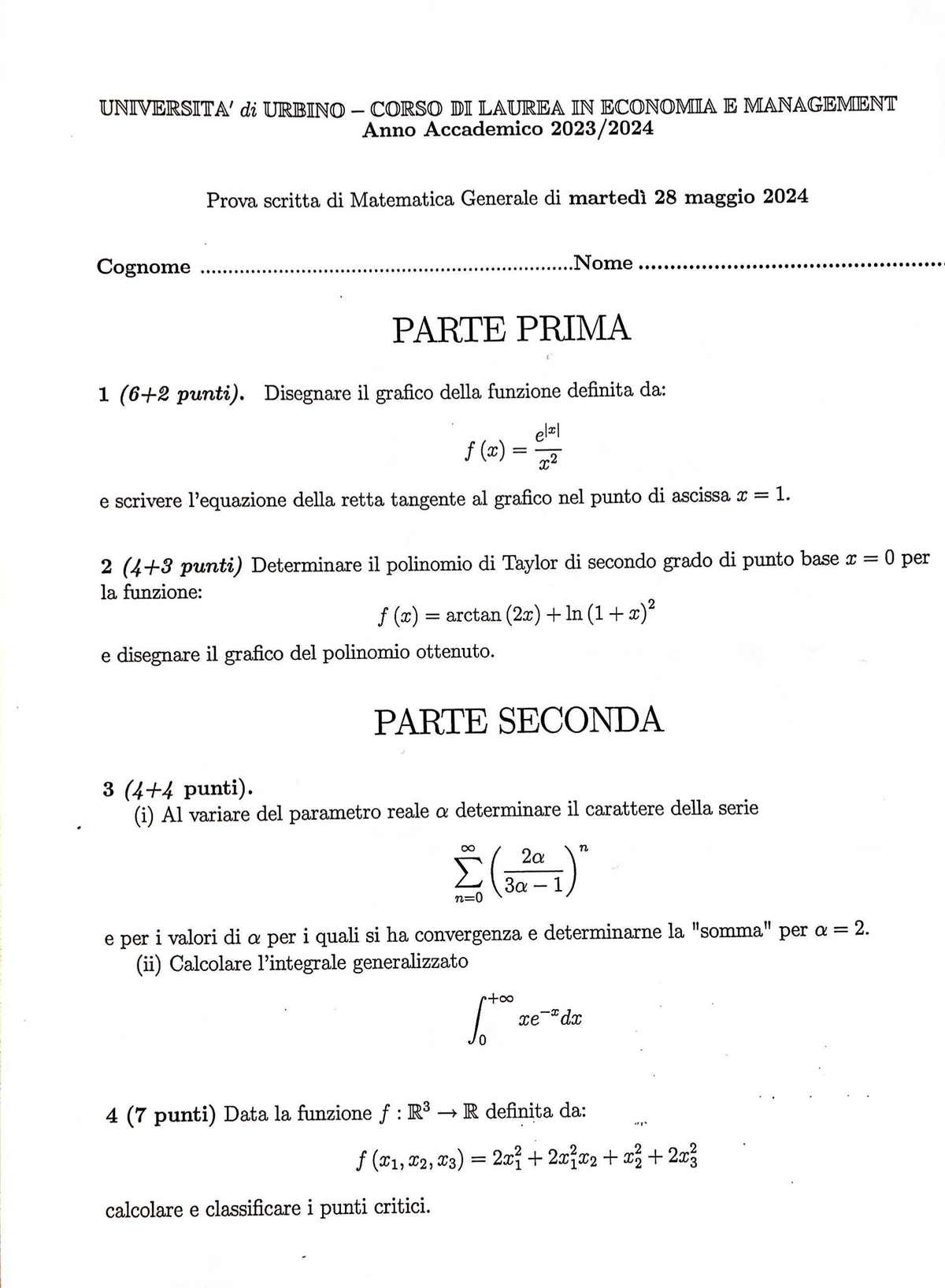 corso di laurea in matematica