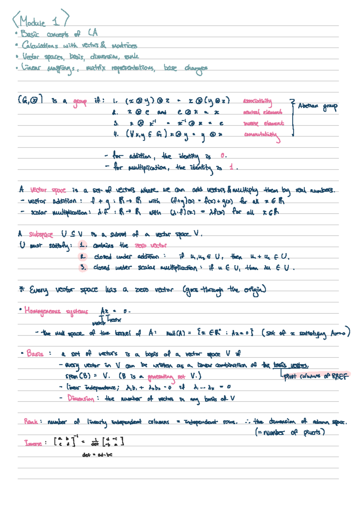 Midterm Prep: Linear Algebra Summary for MATH101 - Studeersnel
