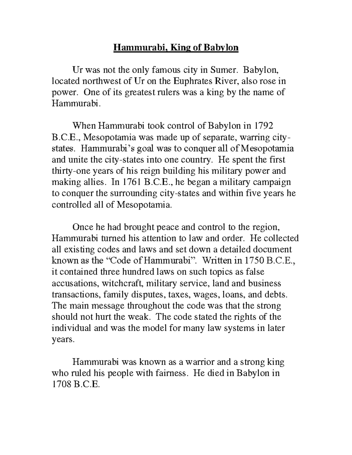 Hammurabi Code Part 1 - Insights on Sumerian Law and Leadership - Studocu