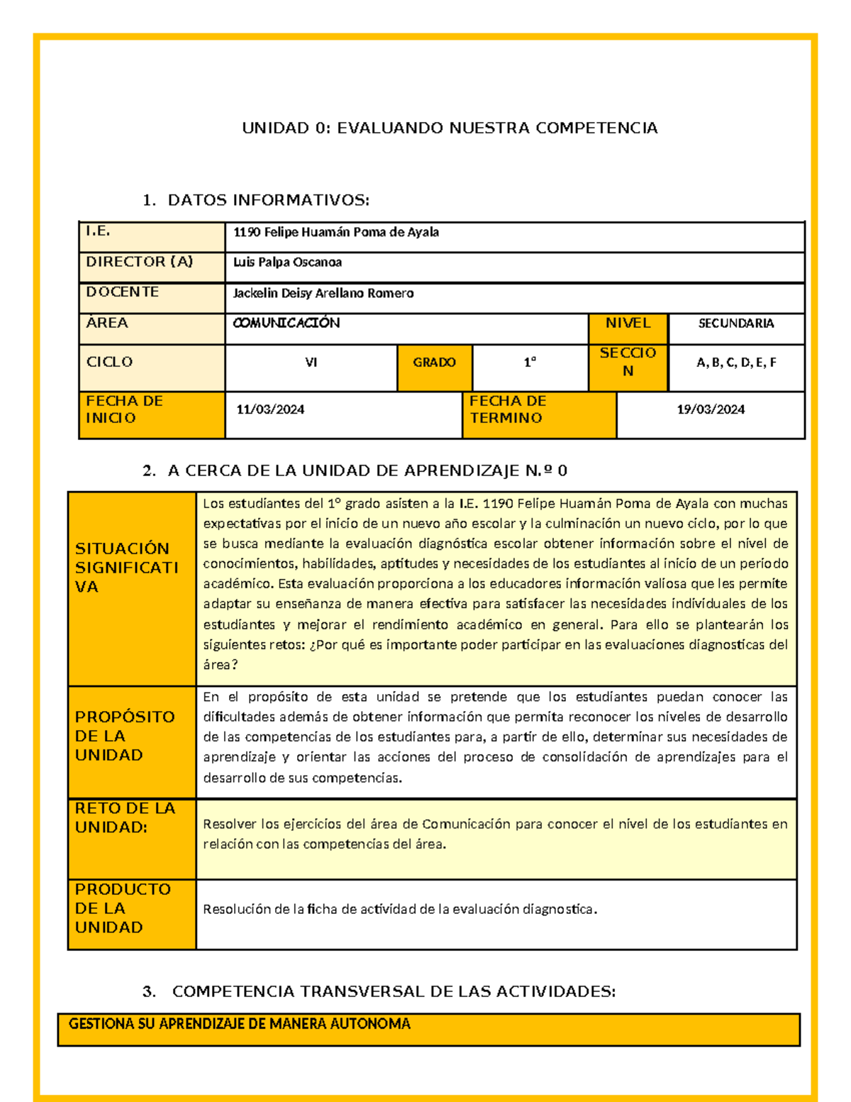 1º Unidad 0: Evaluación Diagnóstica en Comunicación - 2024 - Studocu