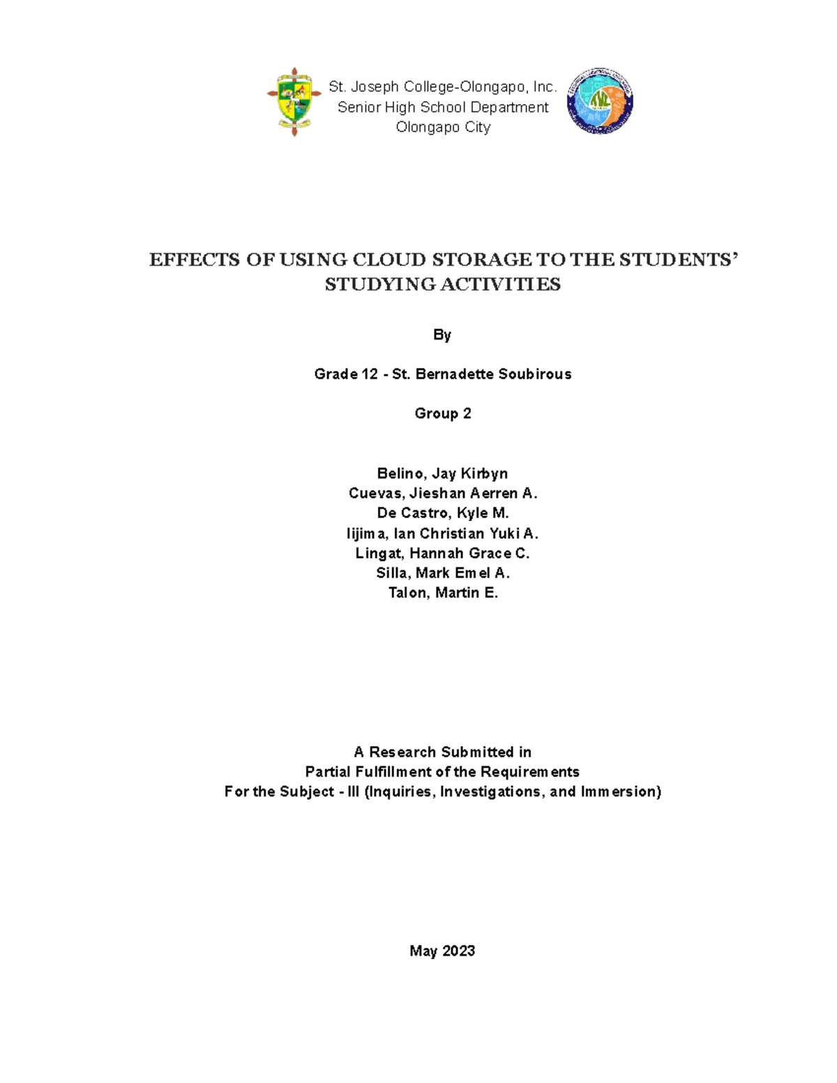 Impacts of Cloud Storage on Students' Study Activities - III - Studocu