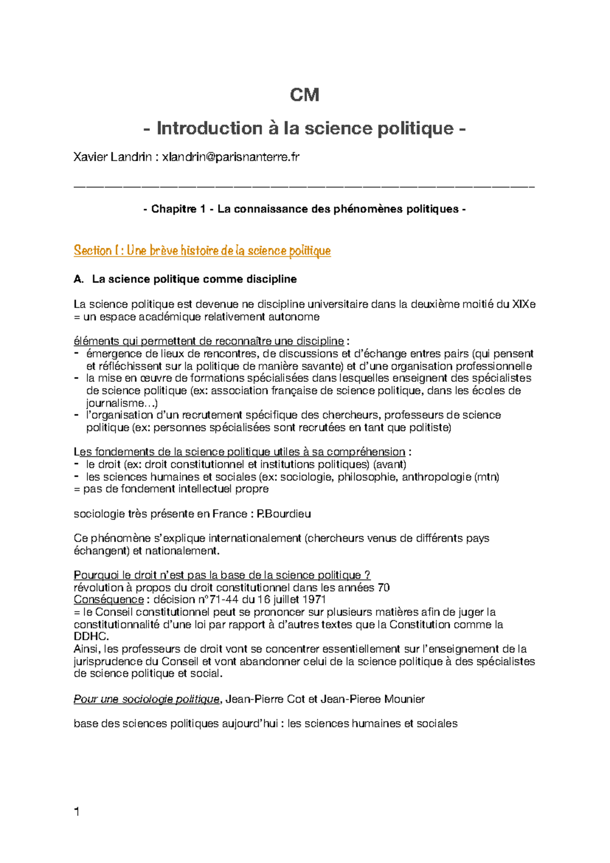 CM Introduction à la science politique : Chapitre 1 - Histoire et ...