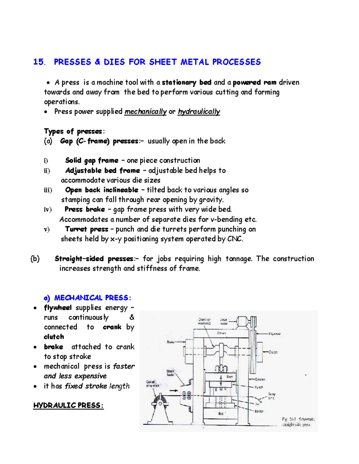 16. Presses and Dies - Sheet Metal Processes Notes - Studocu
