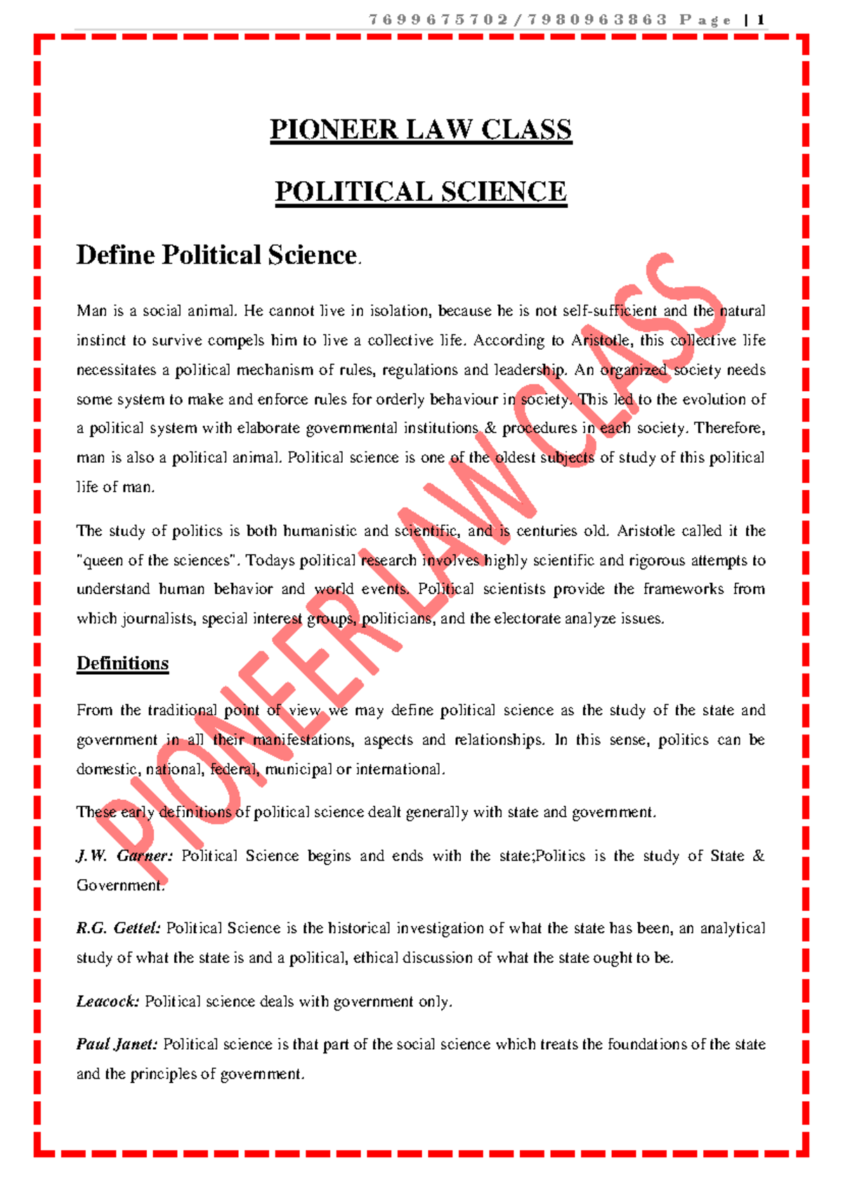 Pol.Sc I-1 - Final Exam Notes on Political Science Definitions and ...