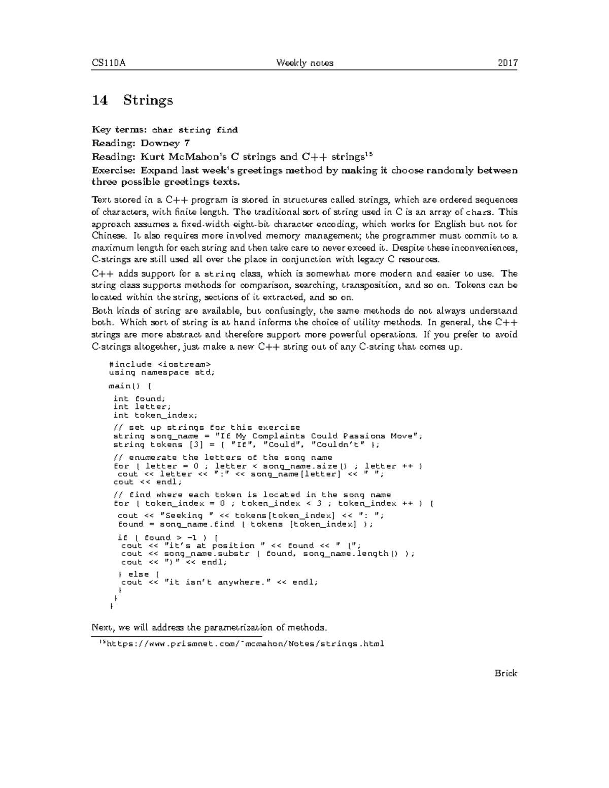 CS110A Weekly Notes - Strings - 14: Key Terms & Exercises - Studocu