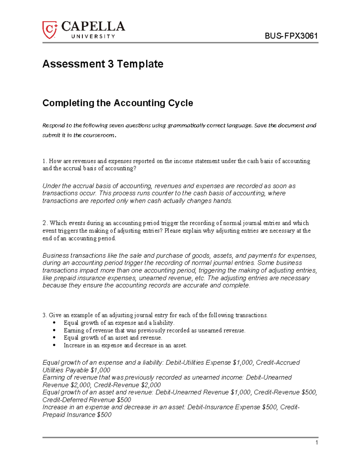 BUS-FPX Final Exam: Completing the Accounting Cycle Analysis - Studocu
