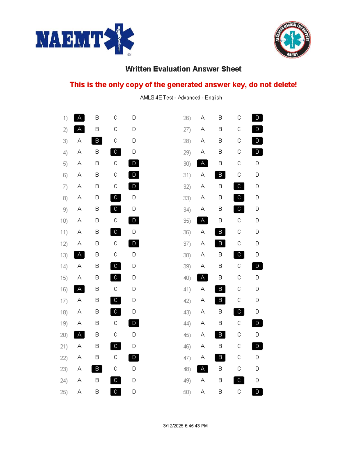 AMLS 4E Test Answer Key - Written Evaluation - Studocu