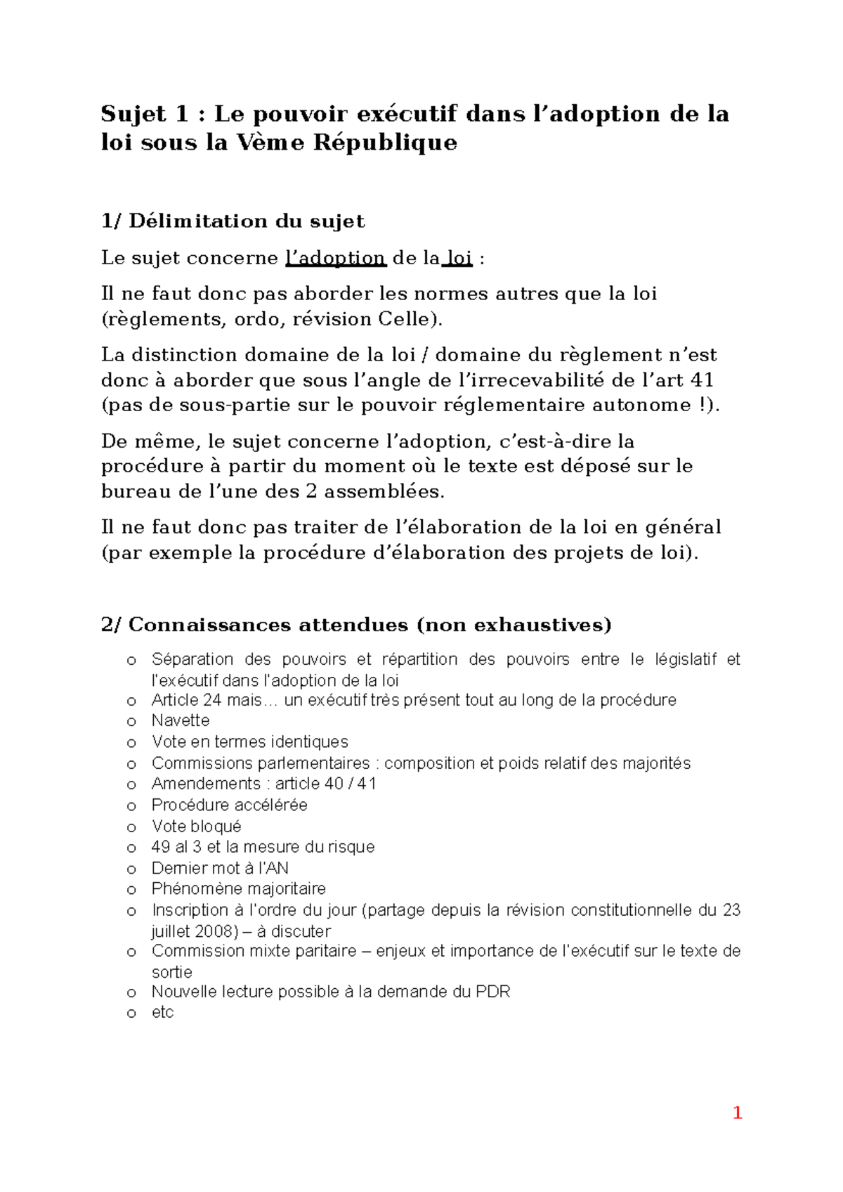 Droit Constit 22-23 : Le Pouvoir Exécutif et la Loi sous la Vème ...