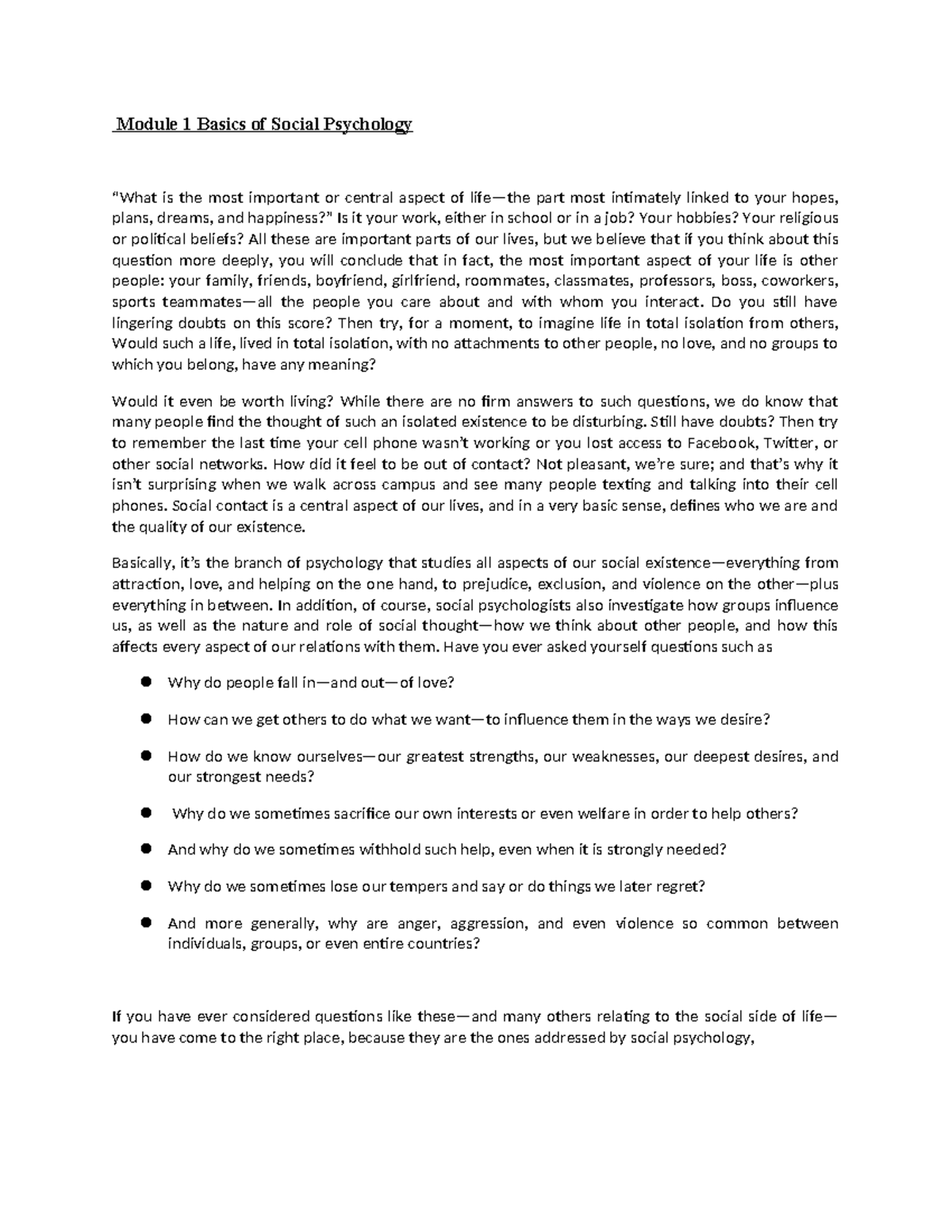 Module 1: Key Concepts in Social Psychology - Notes for PSY101 - Studocu