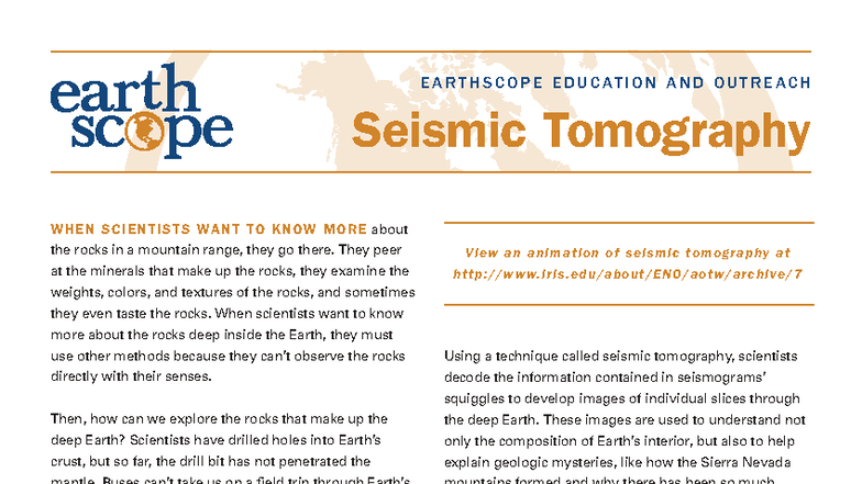Introduction to Seismic Tomography: EarthScope Insights - Studocu