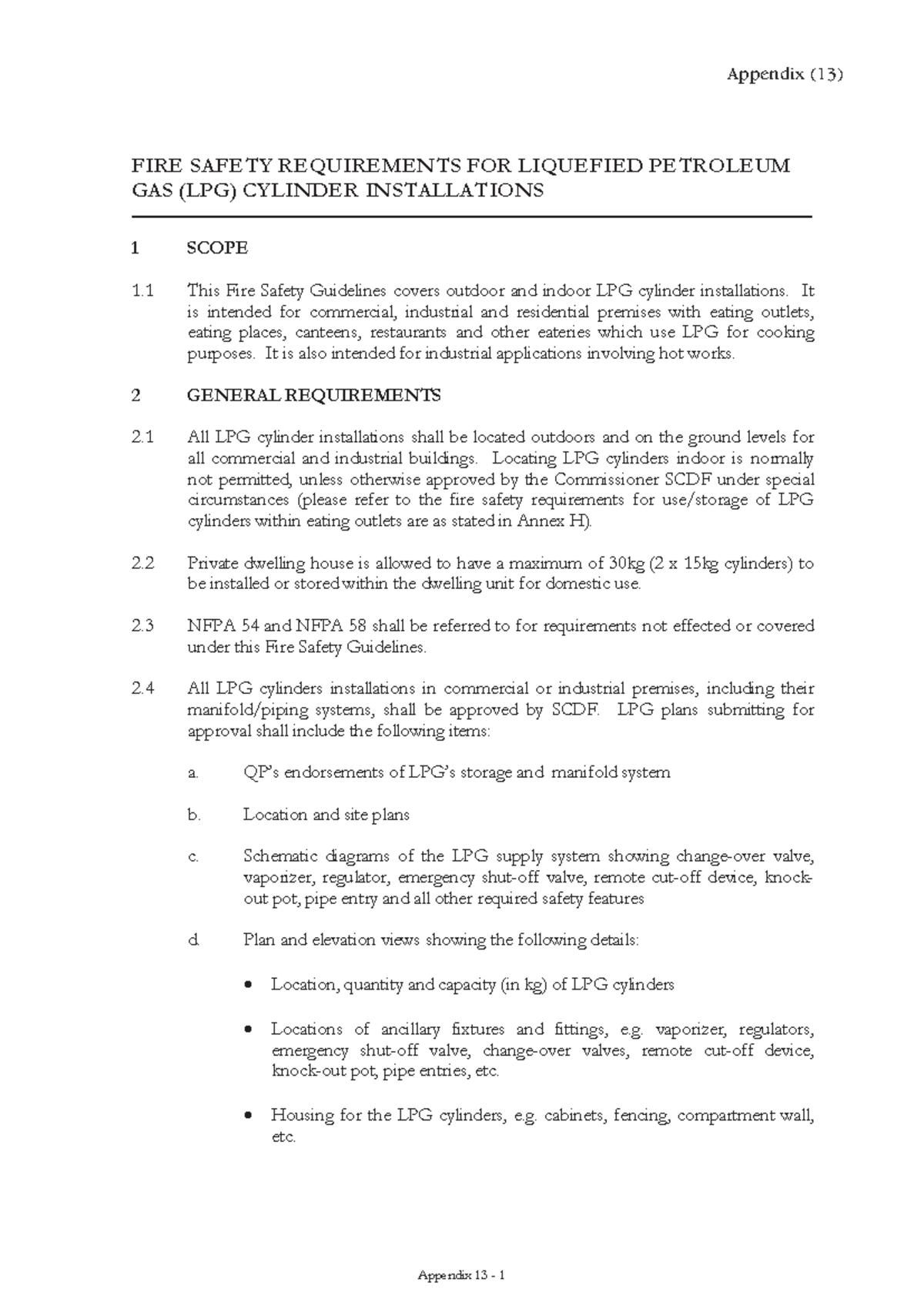 FIRE Safety Guidelines for LPG Cylinder Installations (Appendix 13 ...