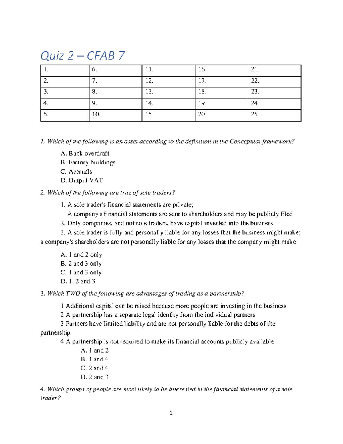 Quiz 2 CFAB: MC Questions Before Chapter 5 - Studocu