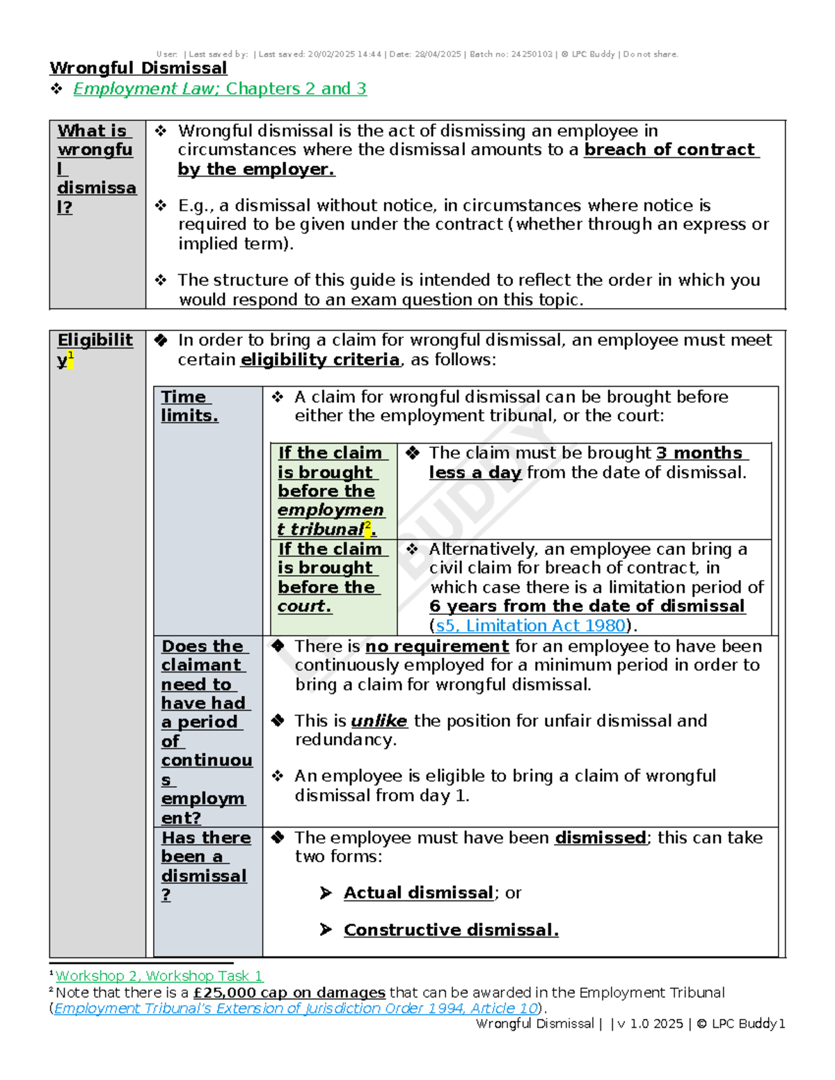 1. Wrongful Dismissal - employment law notes - Wrongful Dismissal ...