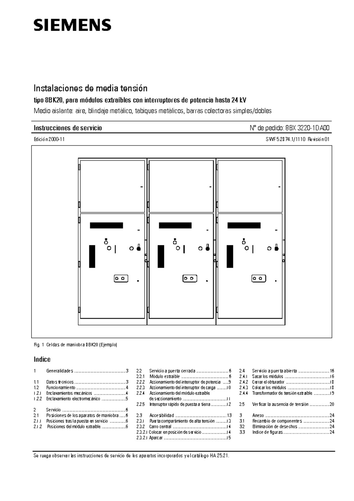 Manual de Servicio 8BK20 para Instalaciones de Media Tensión - Document Preview