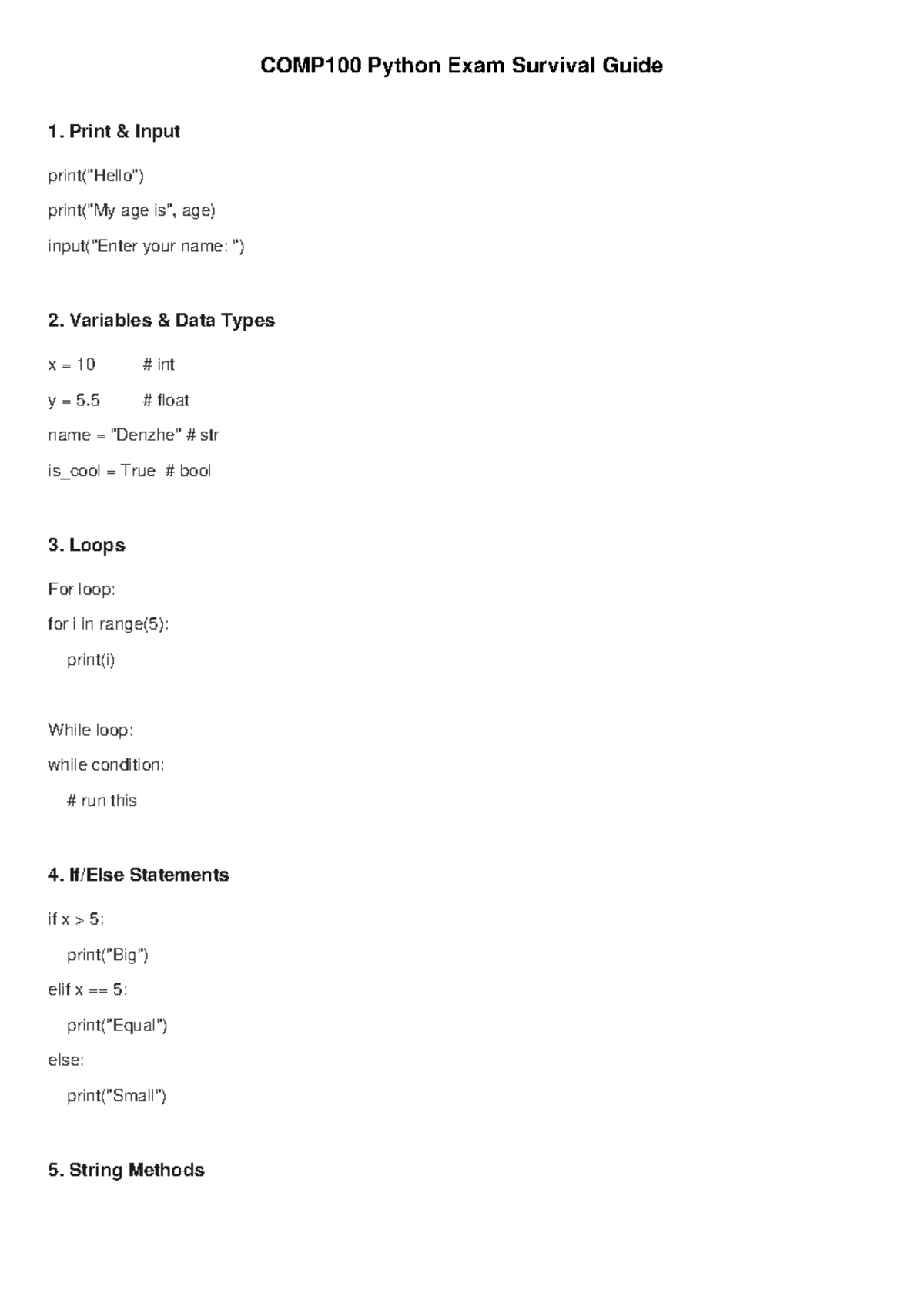 COMP100 Python Exam Study Guide: Key Concepts & Tips - Studocu