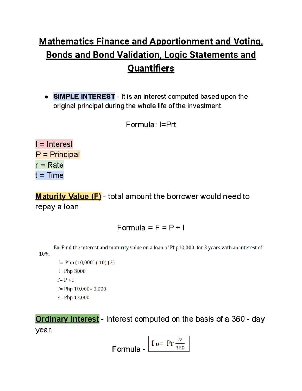 MATH 101 Final Exam Notes: Weeks 11-12 on Finance & Bonds - Studocu