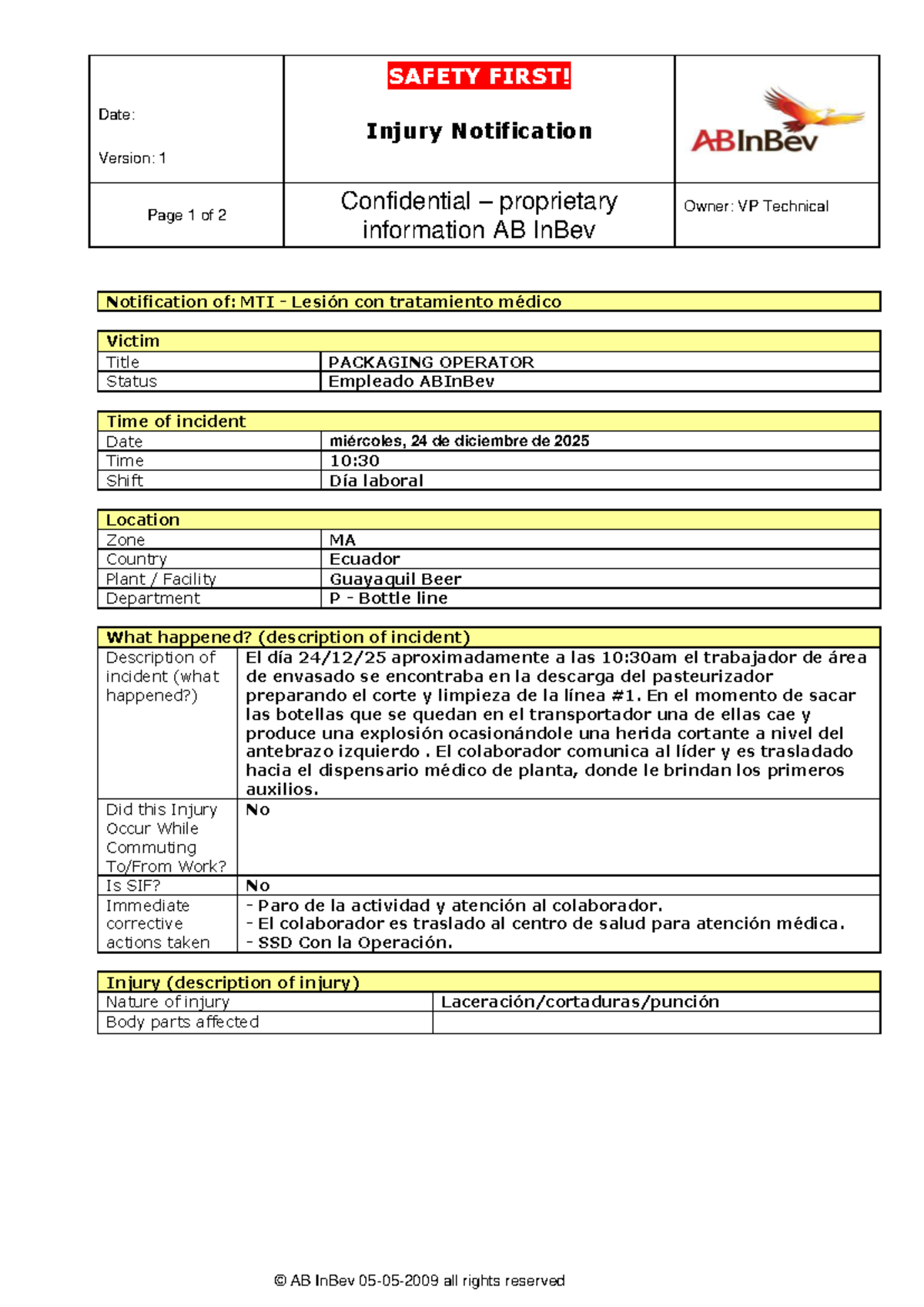 MTI Injury Notification Report - Packaging Operator Incident (2025 ...