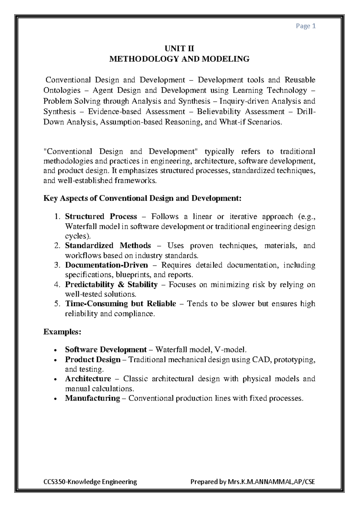 UNIT II - Methodology & Modeling in Knowledge Engineering - Studocu