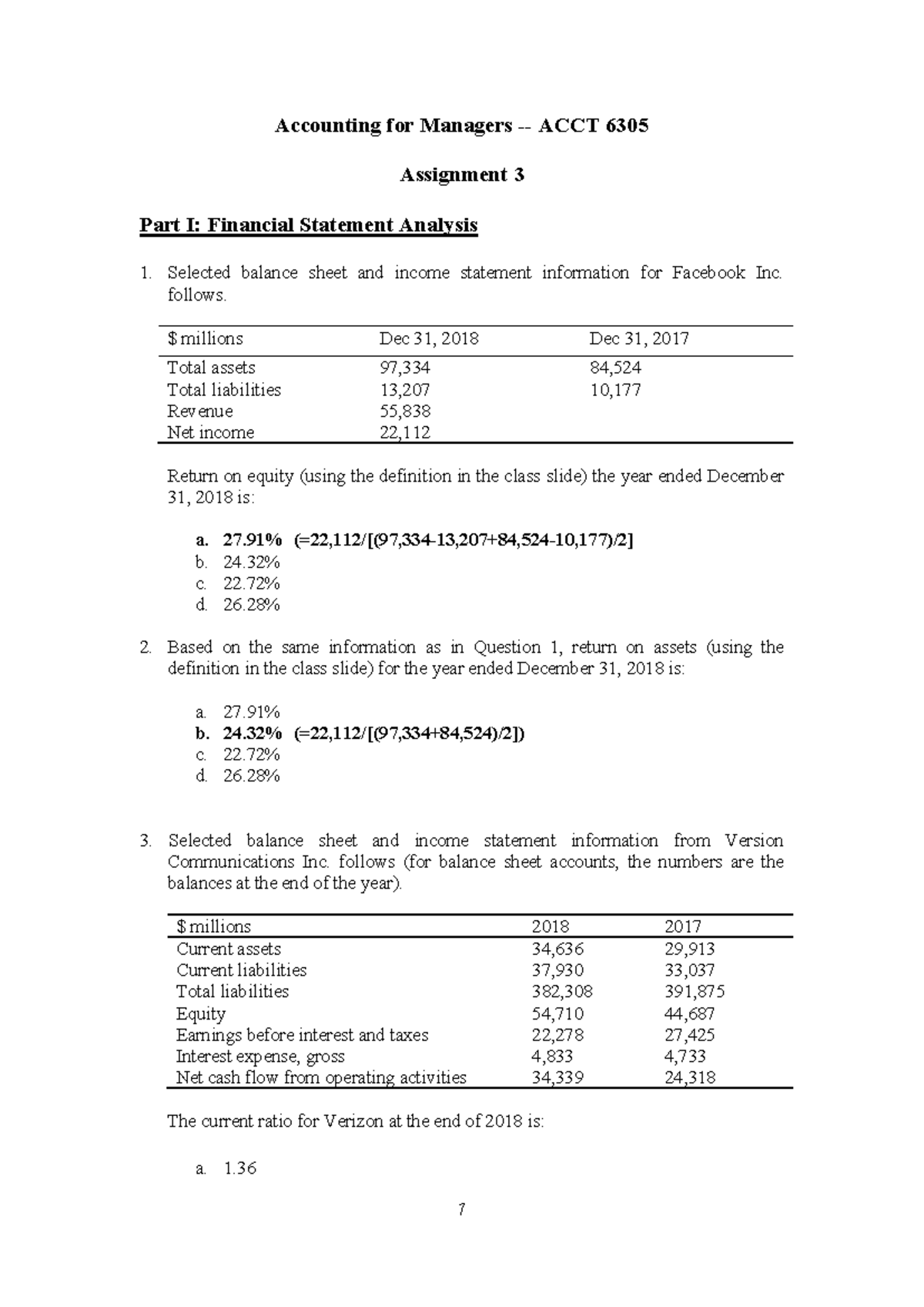 Assignment 3-solutions - detailed - Accounting for Managers - ACCT 6305 ...