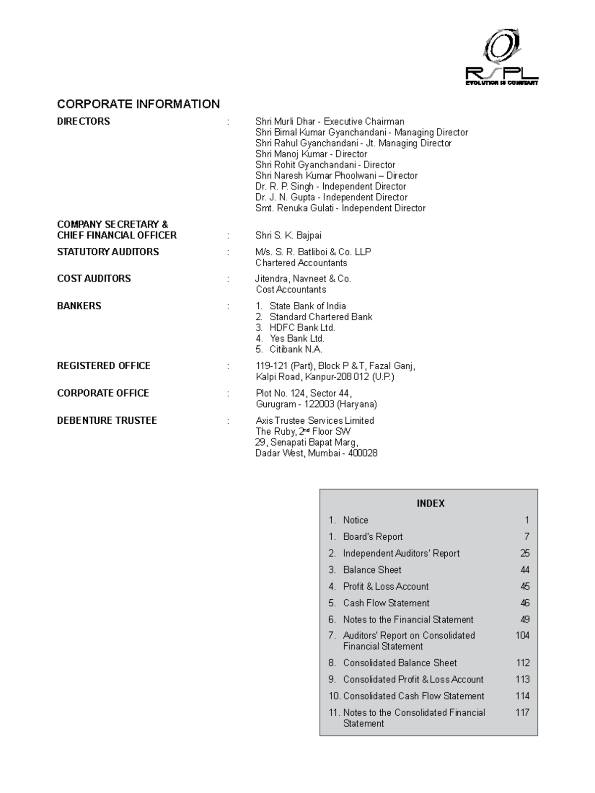 RSPL Annual Report 2019 20 - CORPORATE INFORMATION DIRECTORS : Shri ...