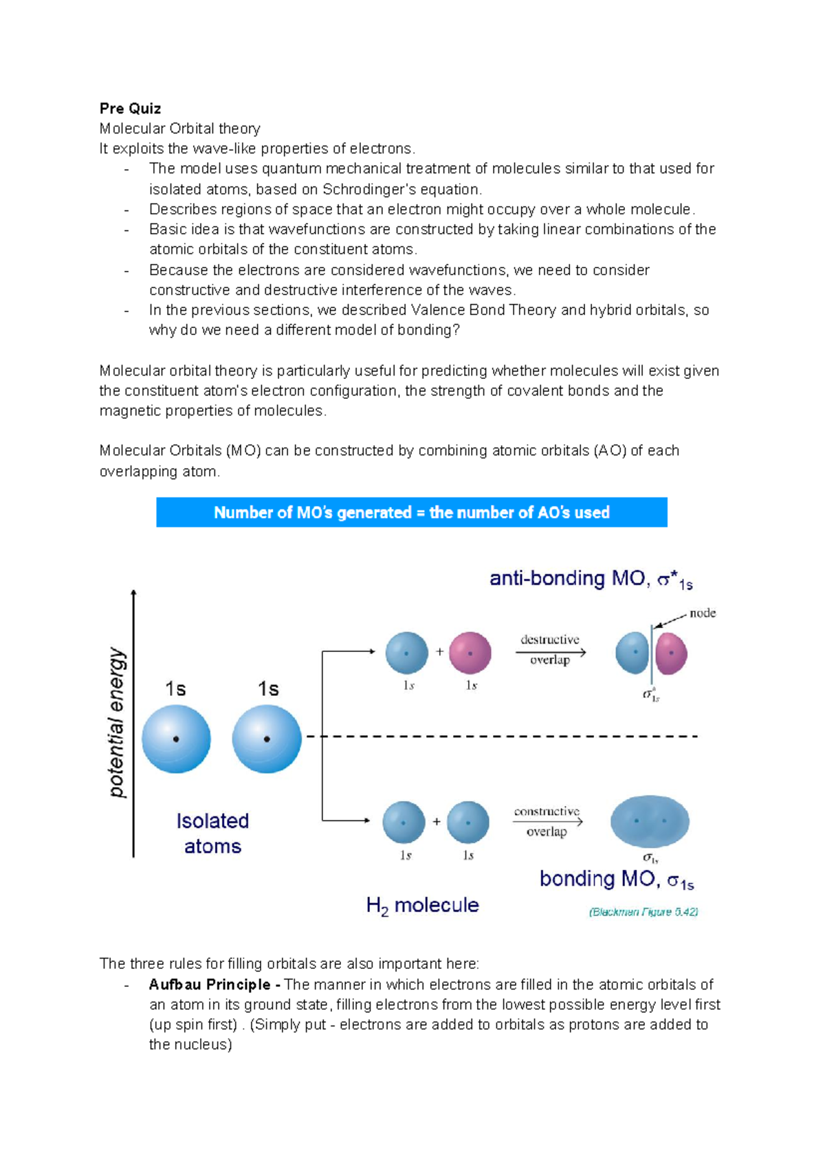 Molecular Orbital Theory Lecture Notes - Pre Quiz Molecular Orbital ...