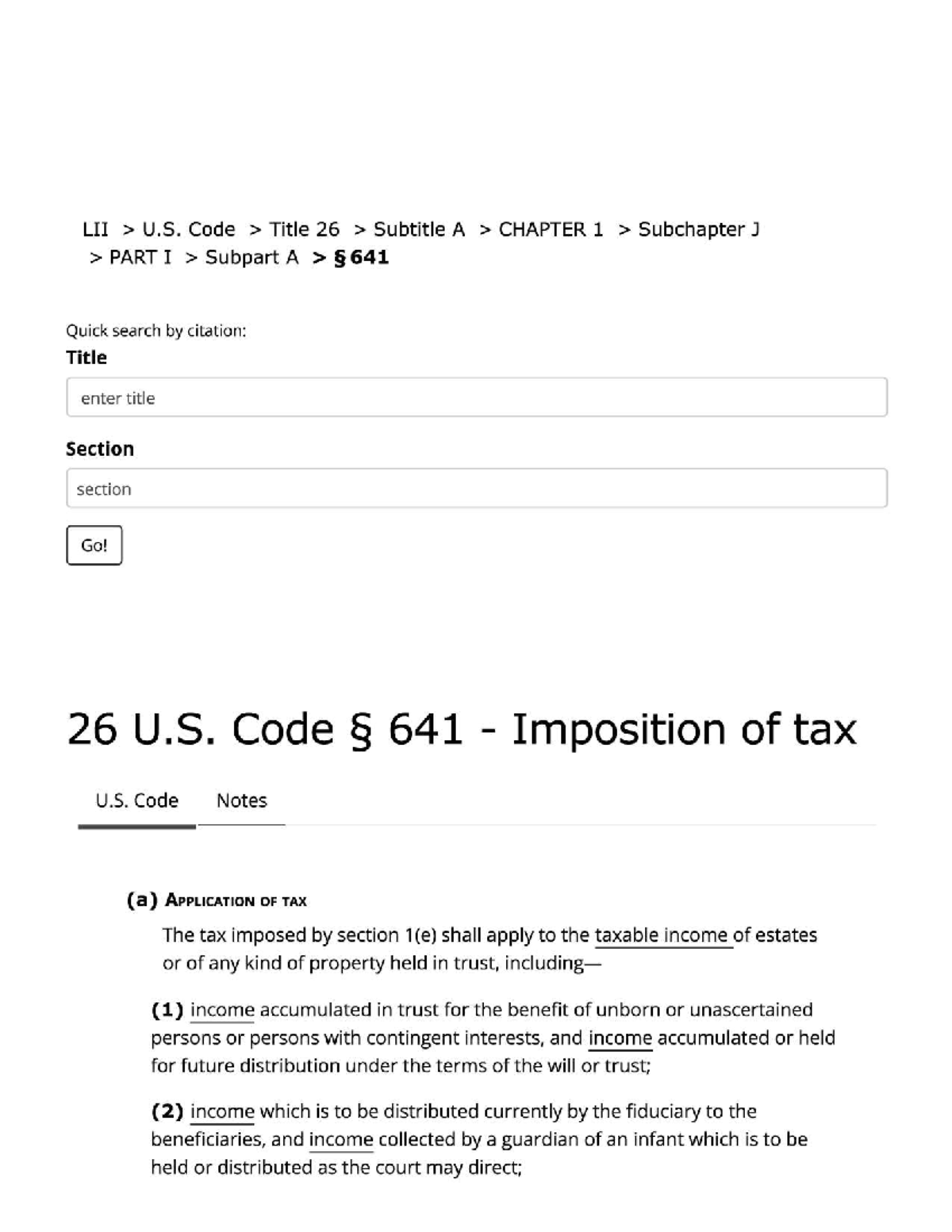 U.S. Code Title 26 §641: Taxation of Foreign Trusts as NR Aliens - Studocu