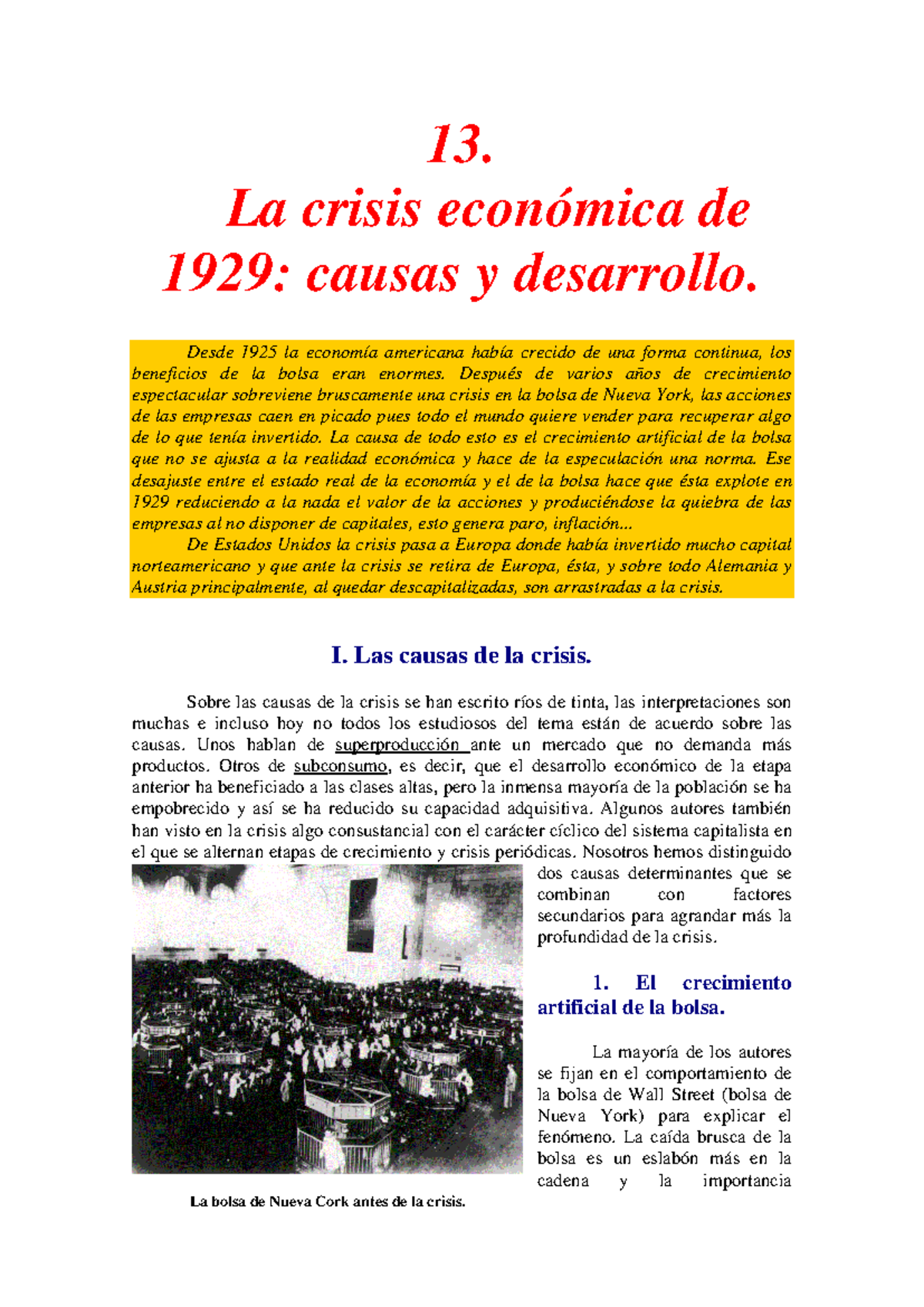 Tema 13: La Crisis Económica de 1929 - Causas y Desarrollo - Studocu