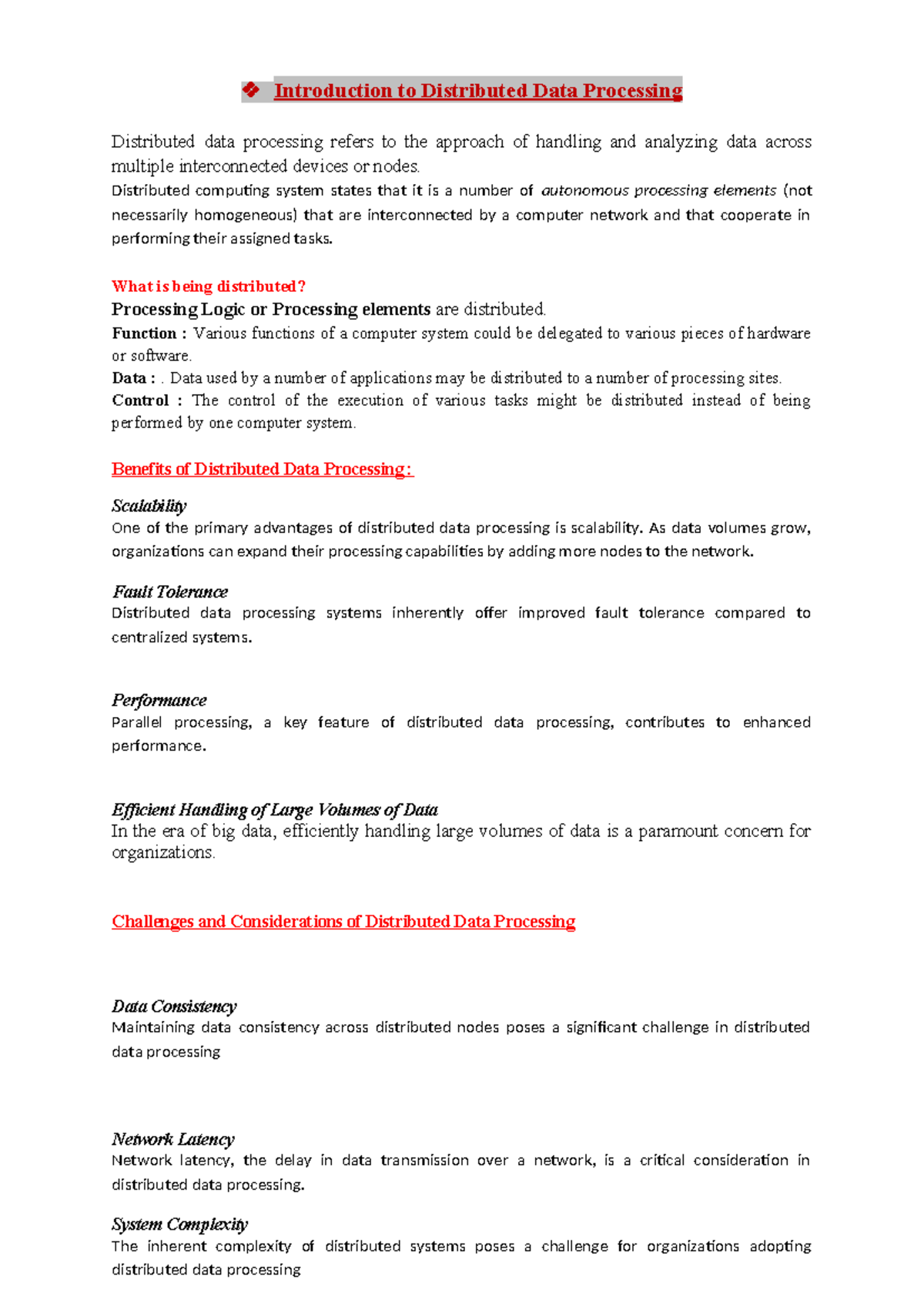 DDB 101: Comprehensive Notes on Distributed Data Processing for Exams ...