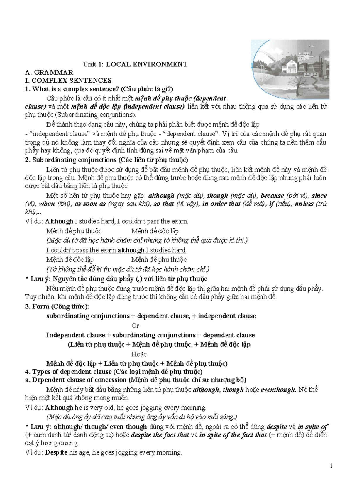 Unit 1: LOCAL ENVIRONMENT - Grammar & Exercises (520374403) - Studocu