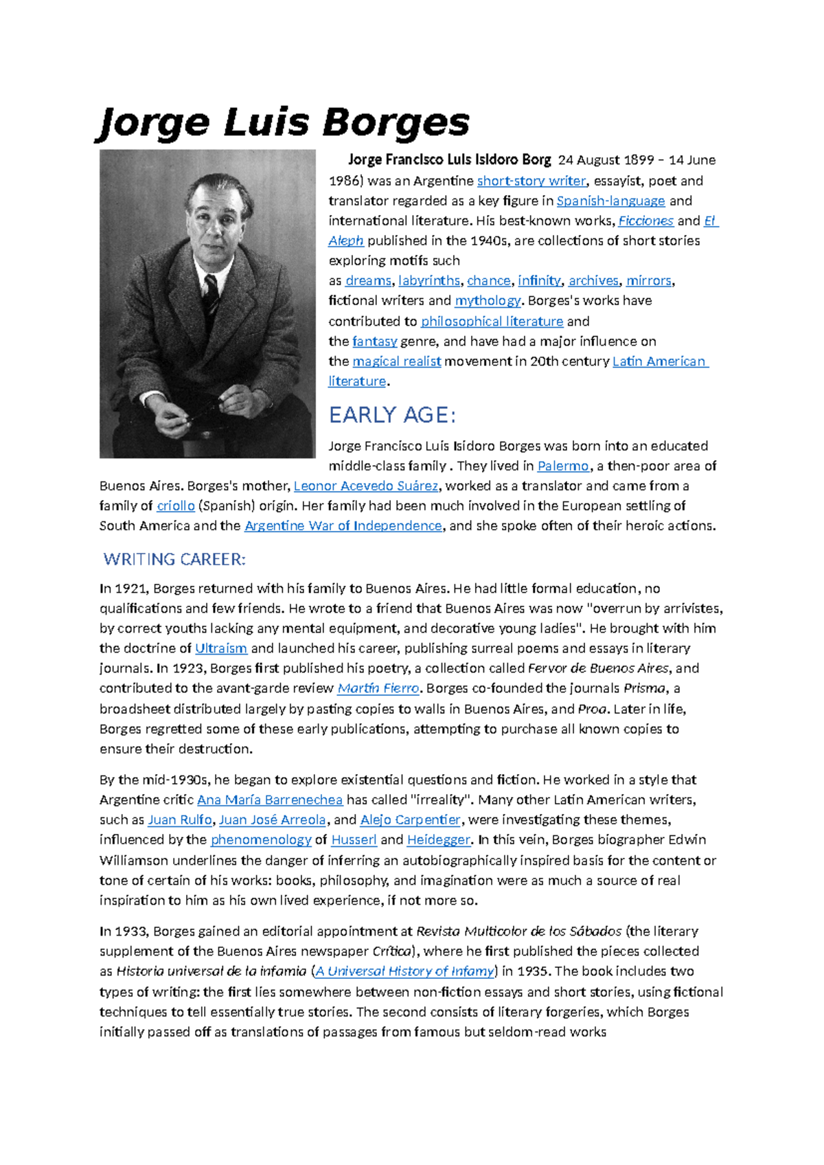 PCMB - Jorge Luis Borges: Life, Works, and Literary Influence - Studocu
