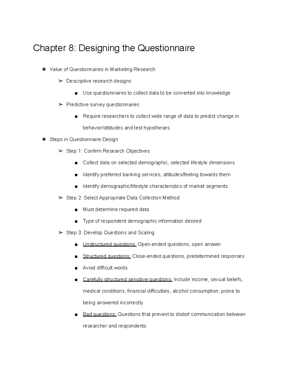 MKTG330 Chapter 8: Designing Effective Questionnaires for Research ...
