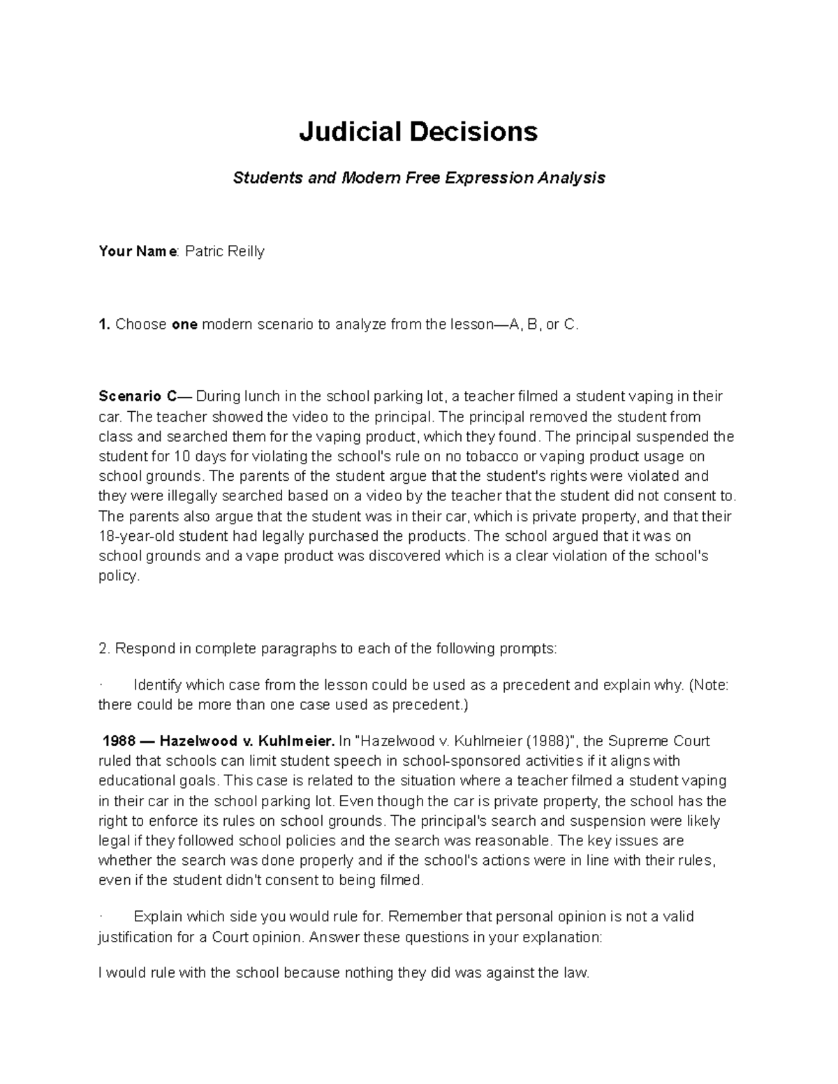 2.07 US GOV - Judicial Decisions on Modern Free Expression Rights - Studocu