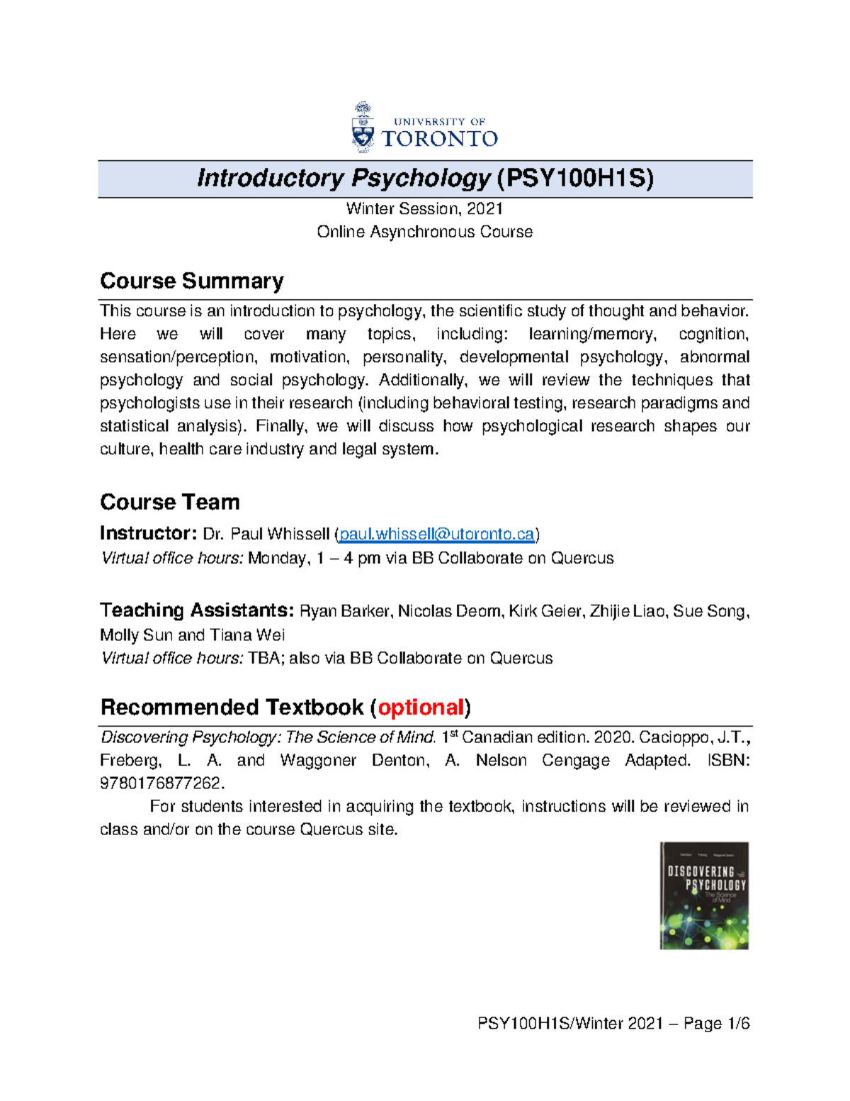 PSY100H1S-Winter-2021 - Introductory Psychology (PSY100H1S) Winter ...