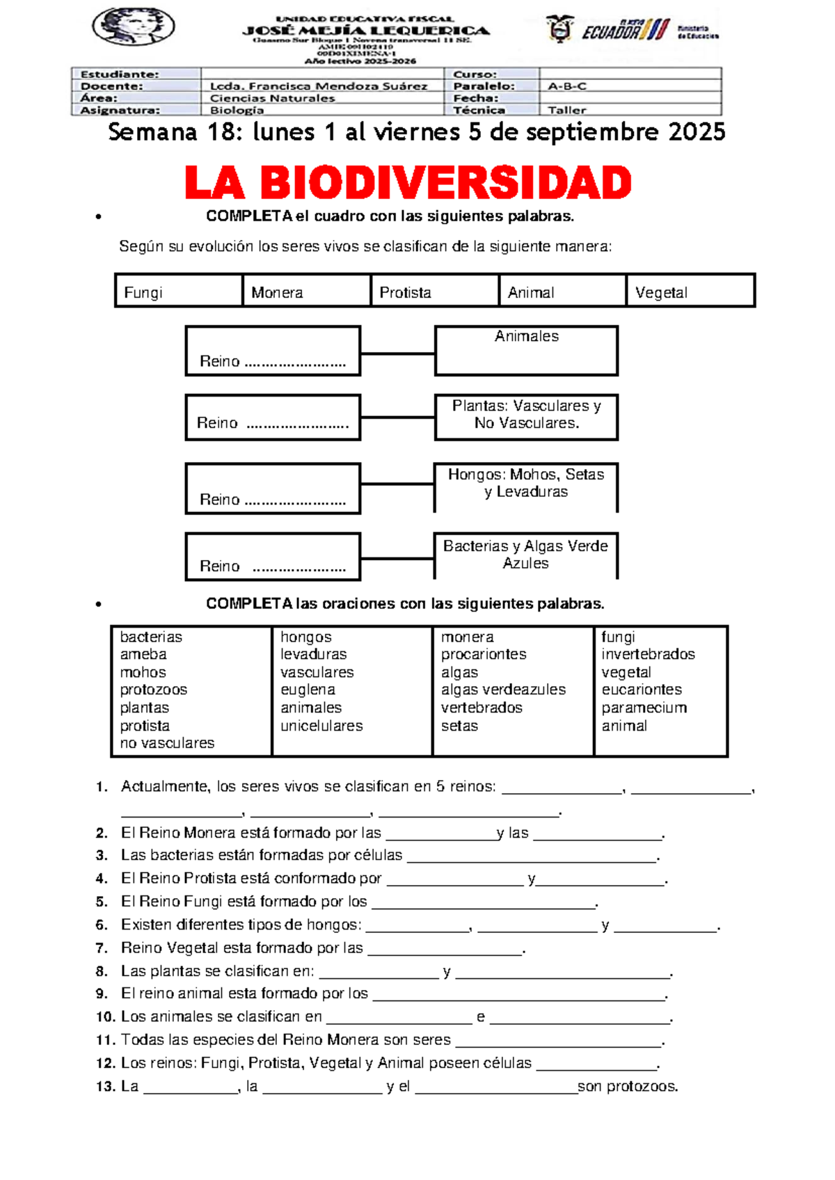 La-Biodiversidad: Clasificación de los Seres Vivos 2BGU - Studocu