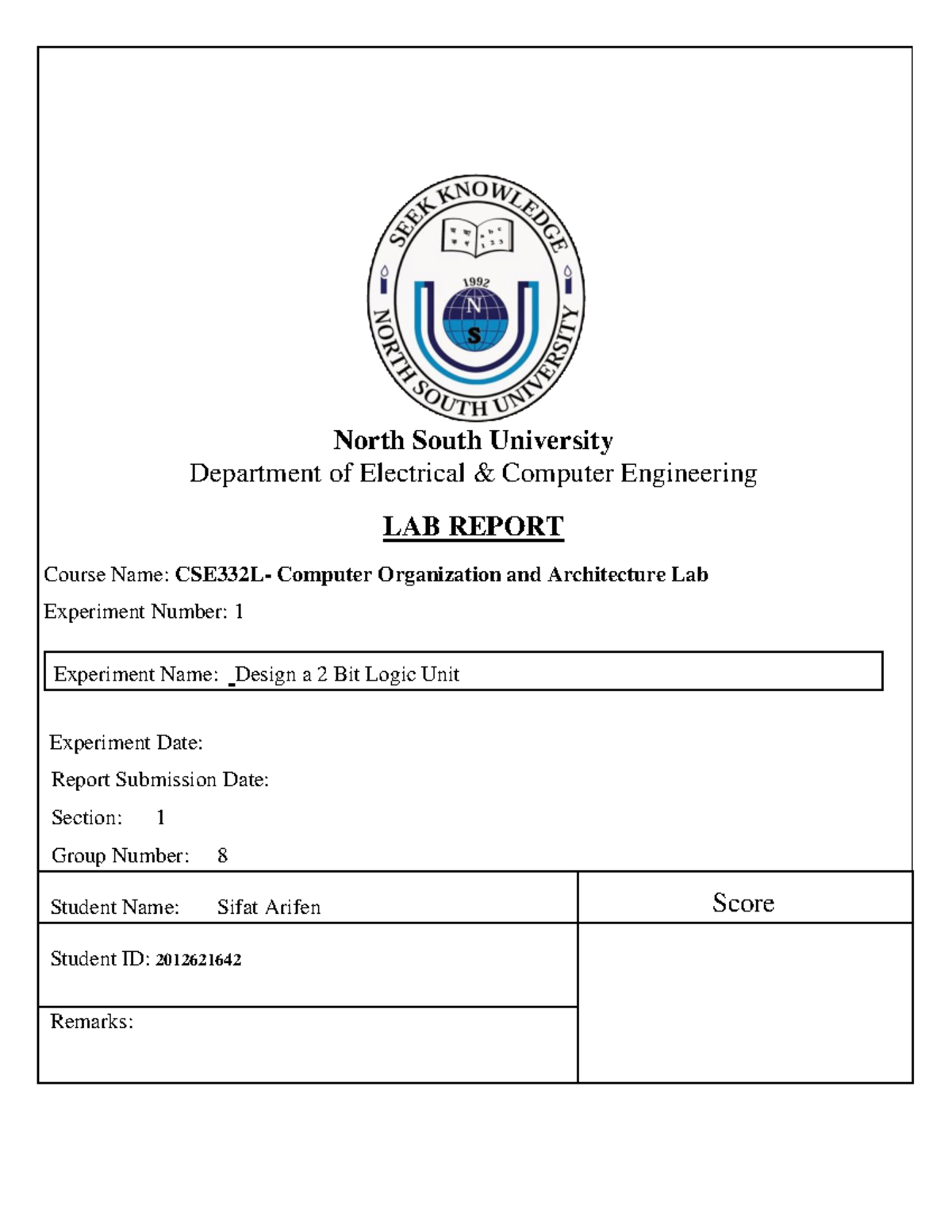 CSE332L Lab 01 Report: Design of a 2-Bit Logic Unit by Sifat Arife ...