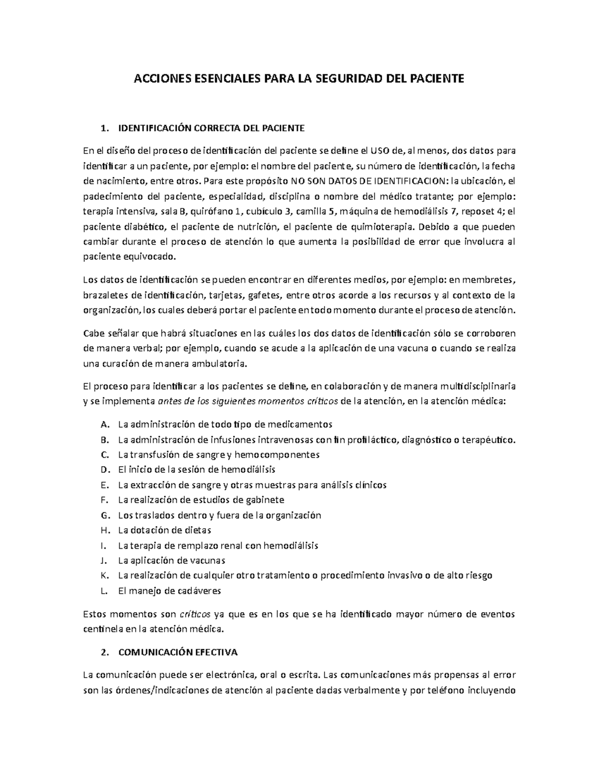 Acciones Esenciales PARA LA Seguridad DEL Paciente - ACCIONES ...