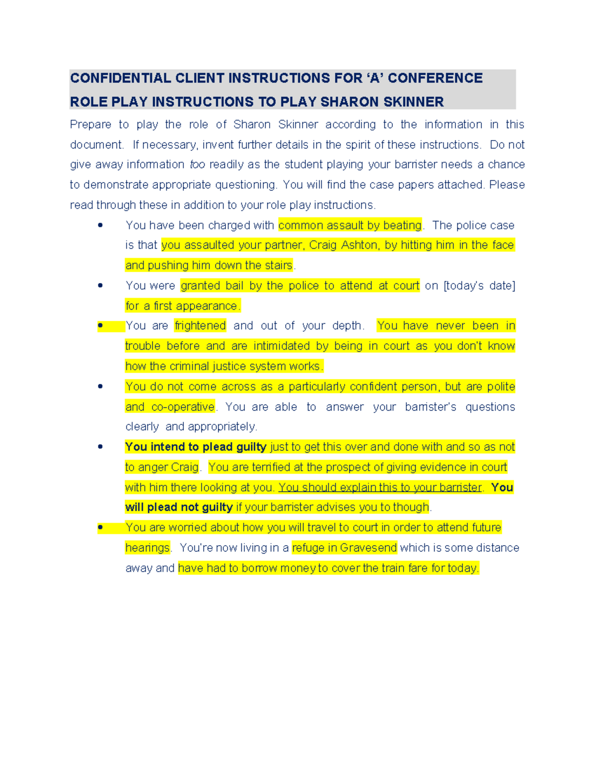 Robinson - B Student Instructions - CONFIDENTIAL CLIENT INSTRUCTIONS