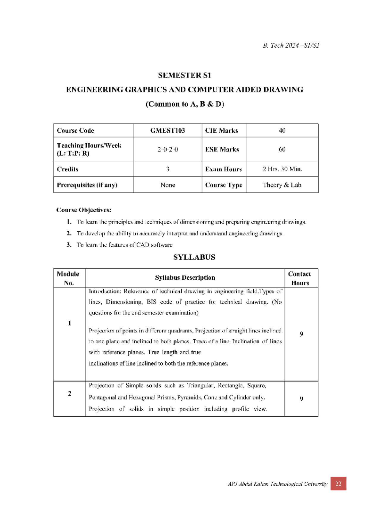 B. Tech 2024 Engineering Graphics & CAD (GMEST103) S1 Notes - Studocu