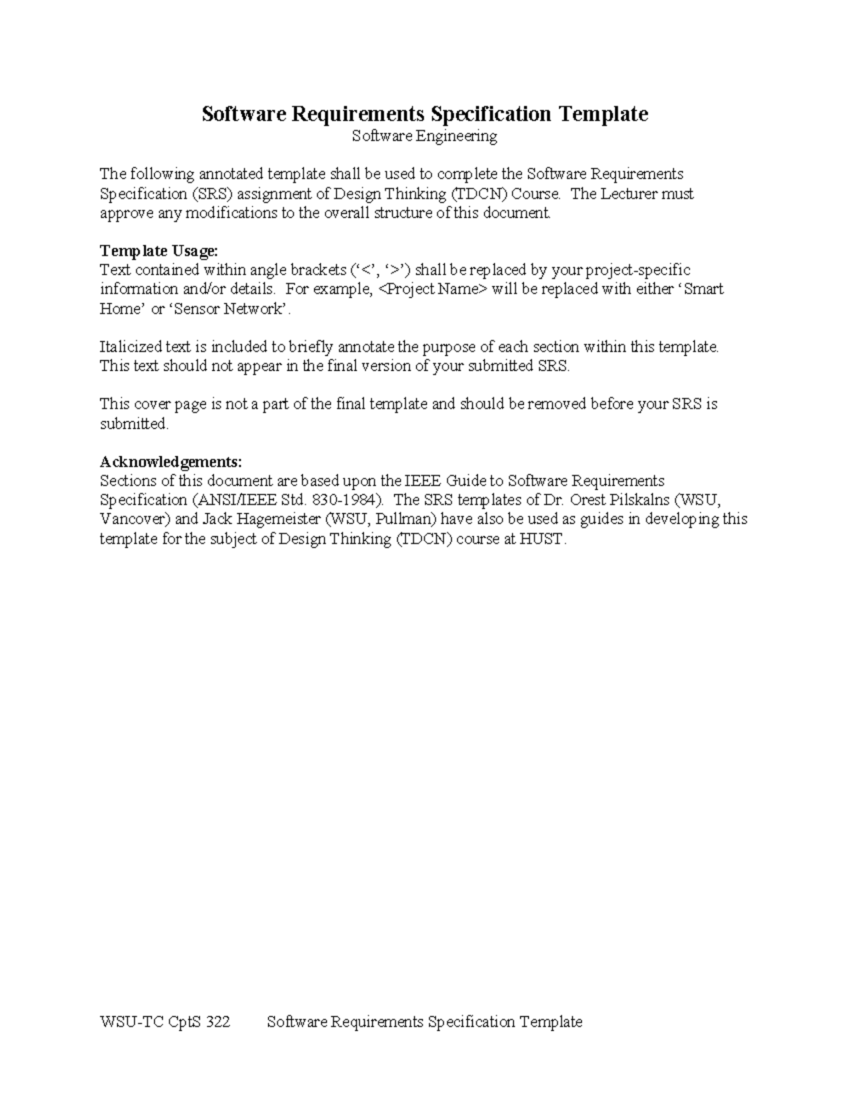 TDCN Software Requirements Specification Template for VietMart Project ...