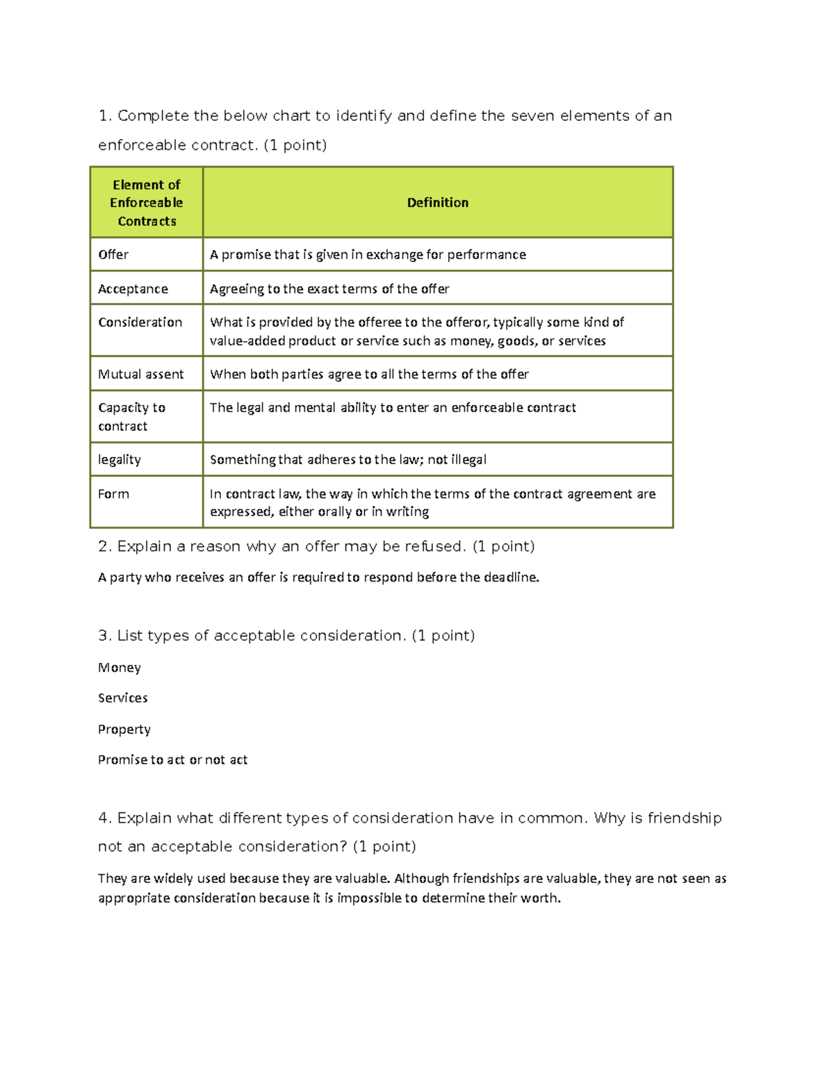 4.1.3 Practice Analyzing Elements of a Contract - Complete the below ...