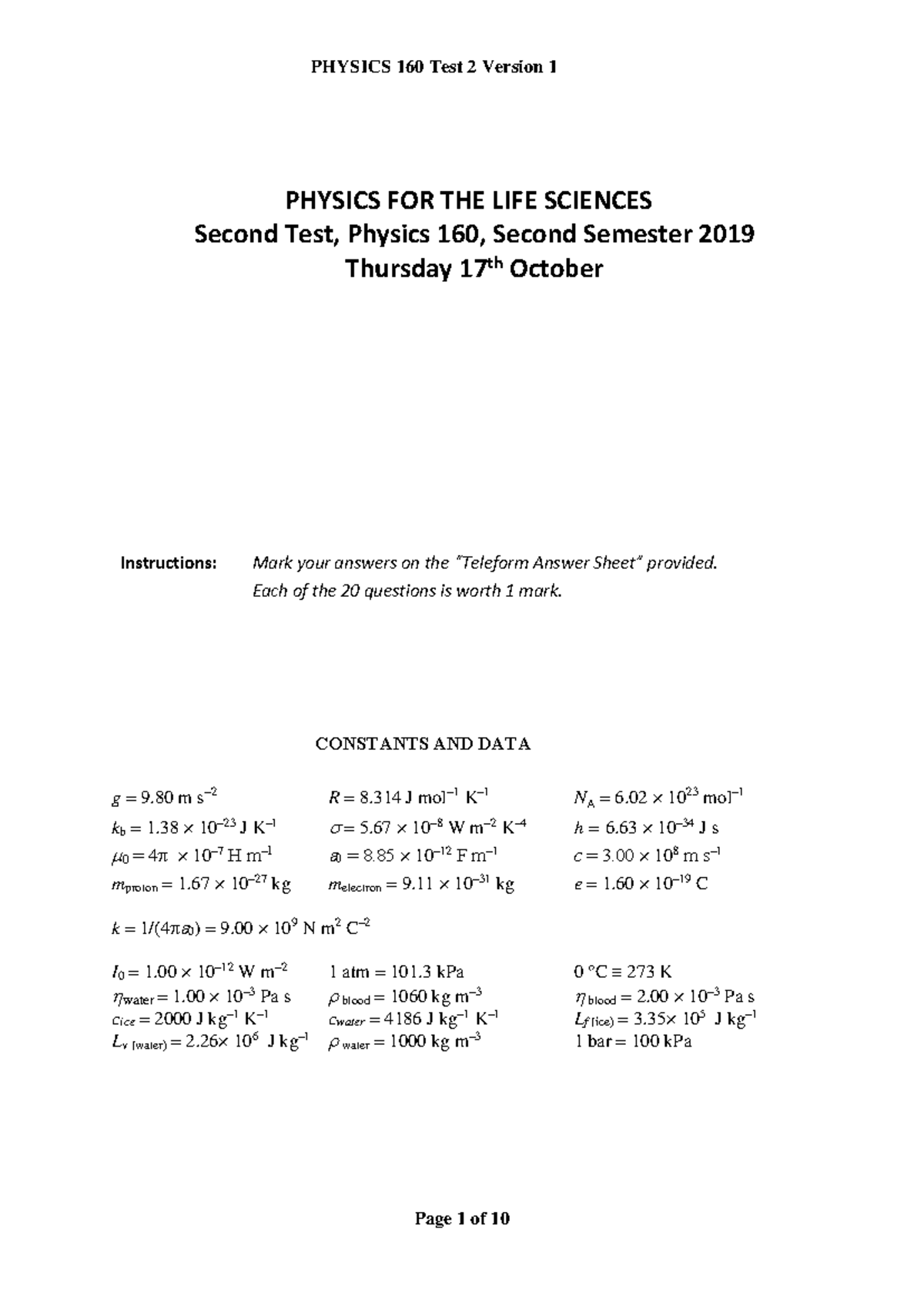 PHYSICS 160 Test 2 - Practice Paper & Revision Questions - Studocu