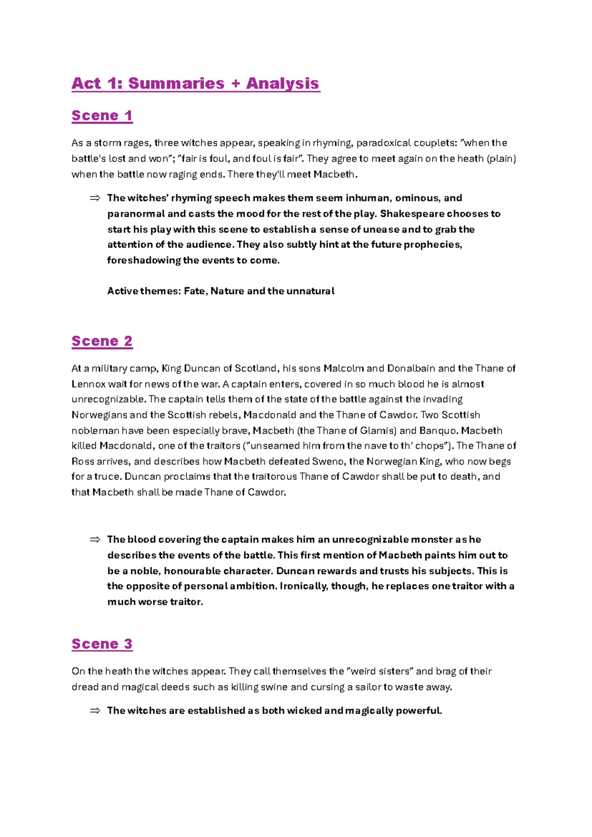 Macbeth Notes (ENG 101) - Act 1-2 Summaries and Analysis - Studocu